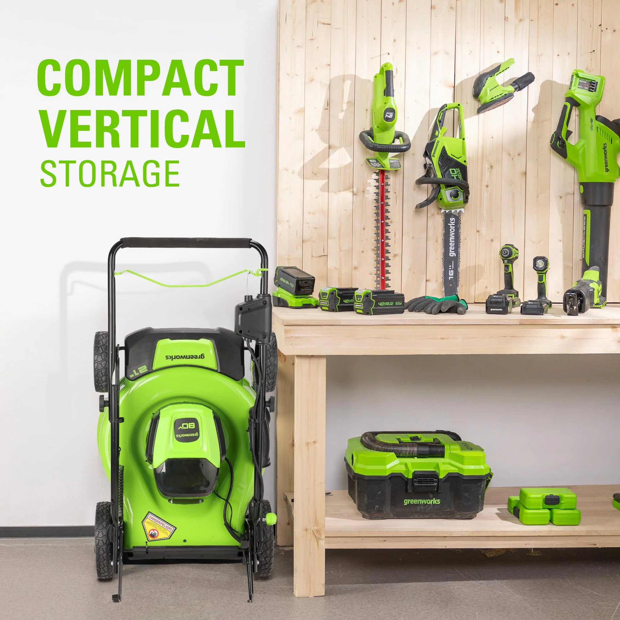 80V 21 Cordless Battery Brushless 3-in-1 Push Mower & 500CFM Axial Leaf Blower w/(2) 2.0Ah Batteries and Rapid Charger