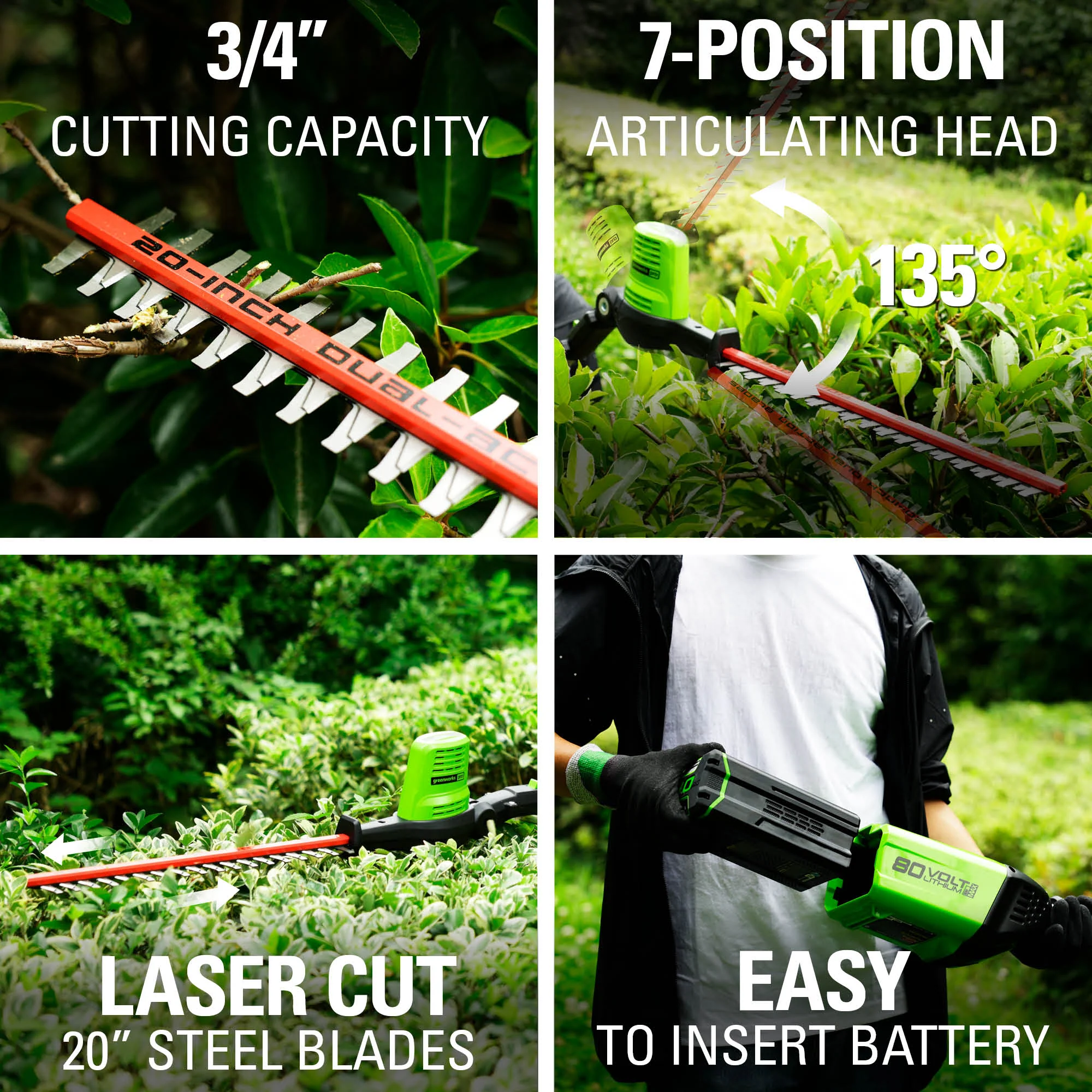 80V 20 Cordless Pole Hedge Trimmer (3/4“cut, 3000SPM), Tool Only