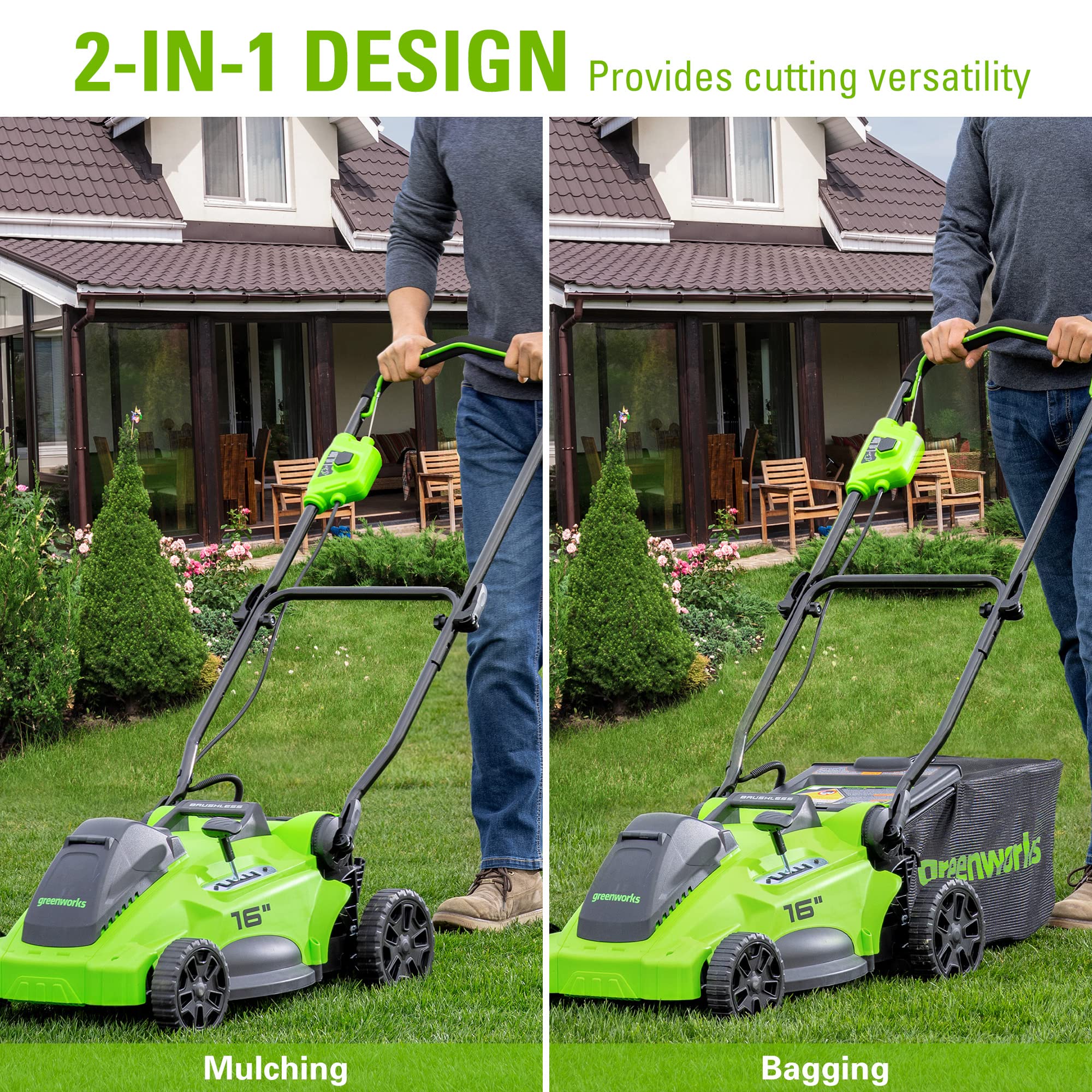 40V 16 Cordless Battery Push Mower 3pc Combo Kit w/ 4Ah Battery, 2Ah Battery & Charger
