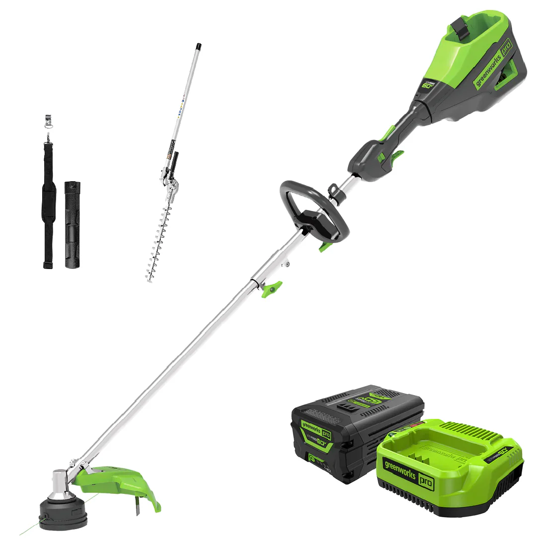 60V 16 Cordless Battery String Trimmer (Attachment Capable) & 16 Hedge Trimmer Attachment Combo Kit w/ 4.0 Ah Battery & Charger