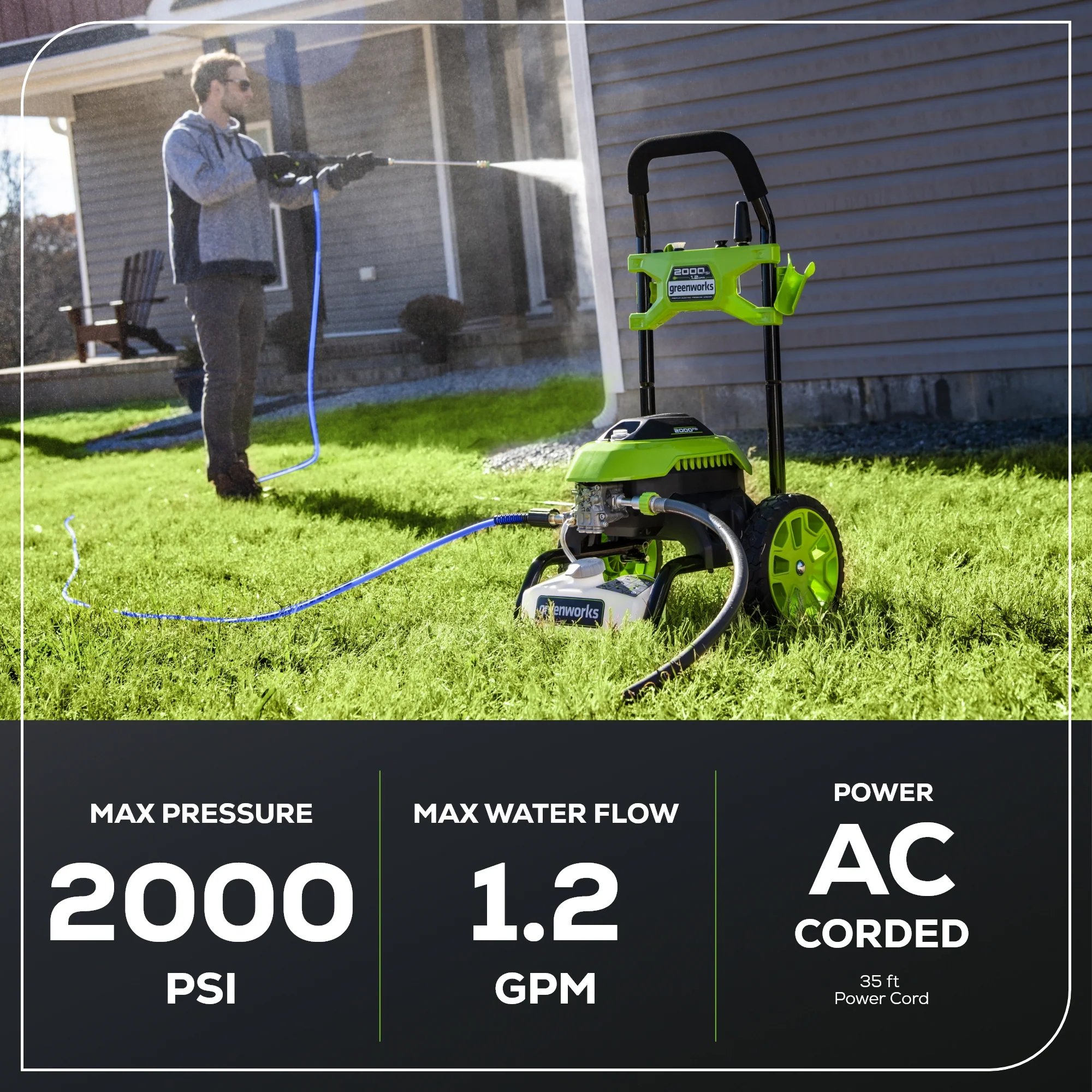 RENEWED 2000 PSI 14Amp 1.2 GPM Cold Water Electric Pressure Washer w/ 12” Surface Cleaner and Premium Foam Cannon