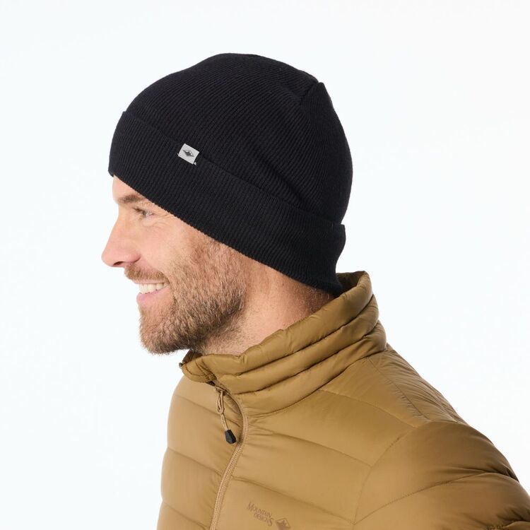 Unisex Treeline Merino Rib Cuff Beanie Black One Size