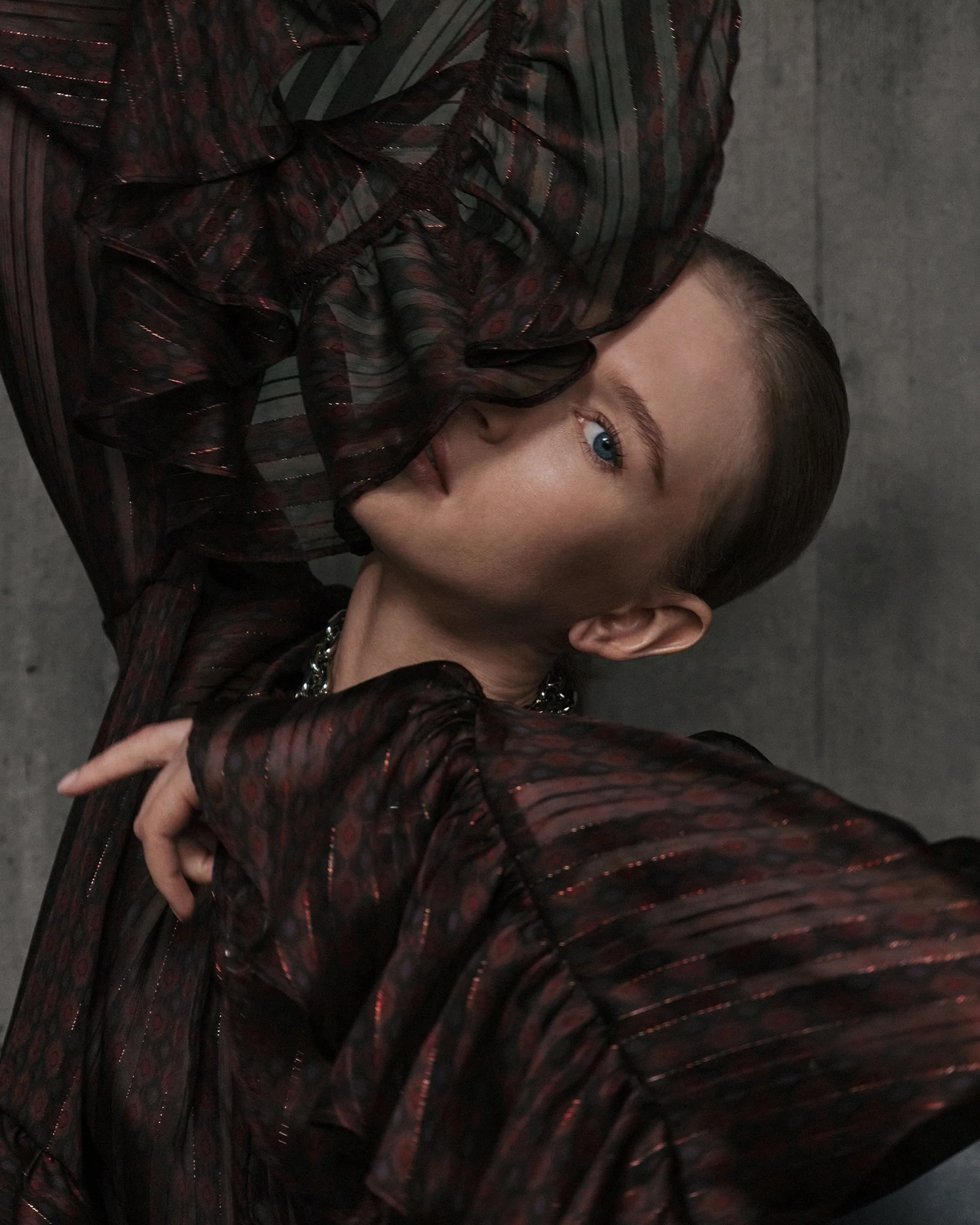 Merlot Lurex Geo Frill Top