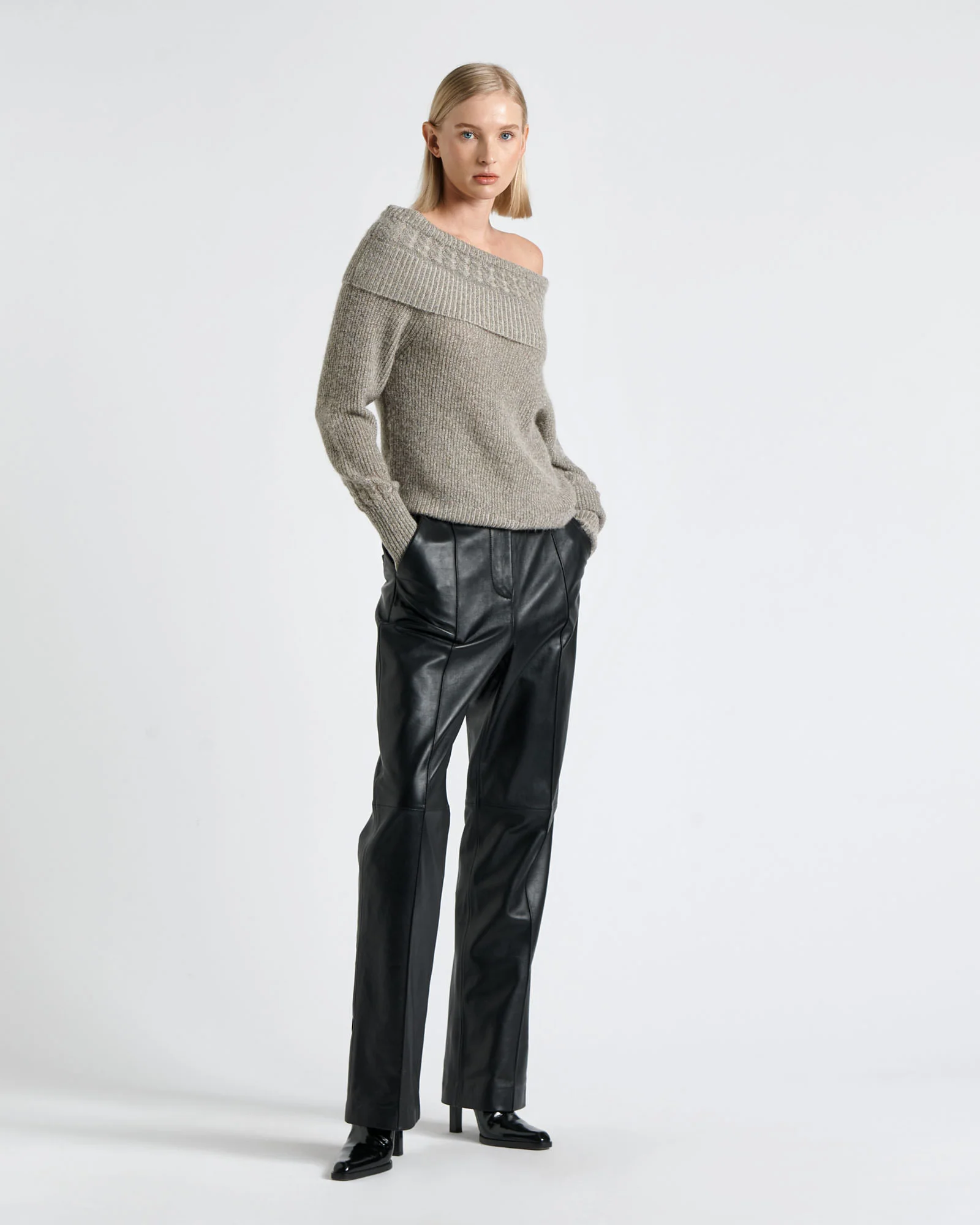 Alpaca Blend Off Shoulder Sweater