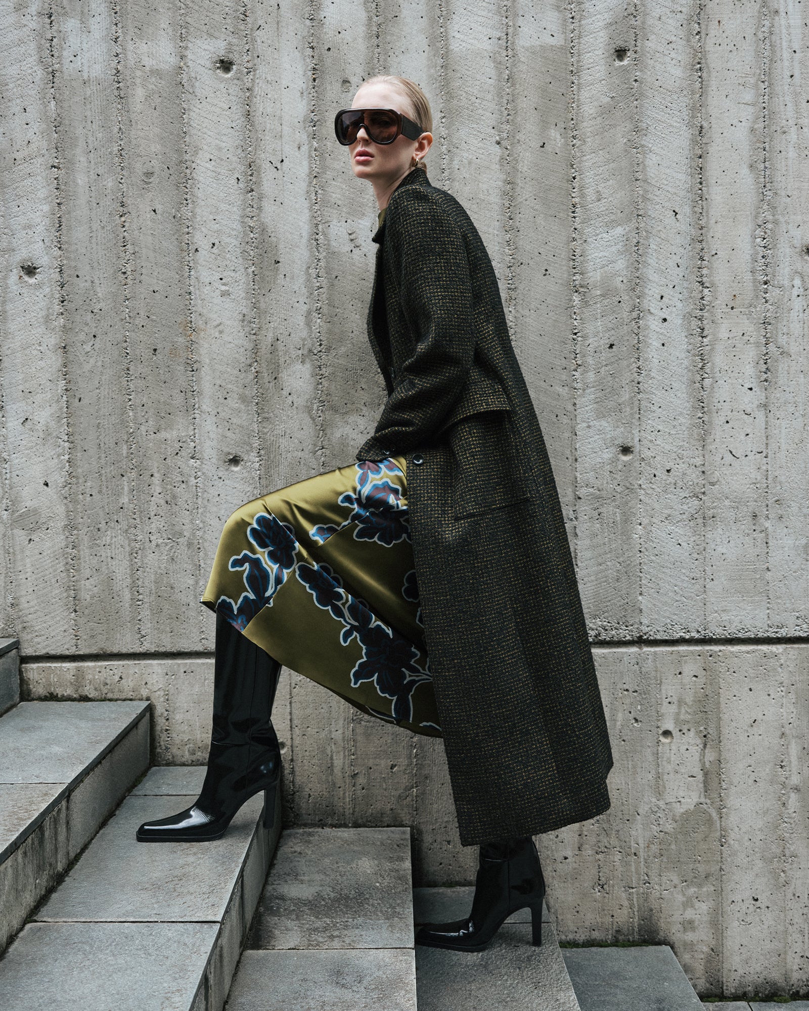 Houndstooth Boucle Blazer Coat