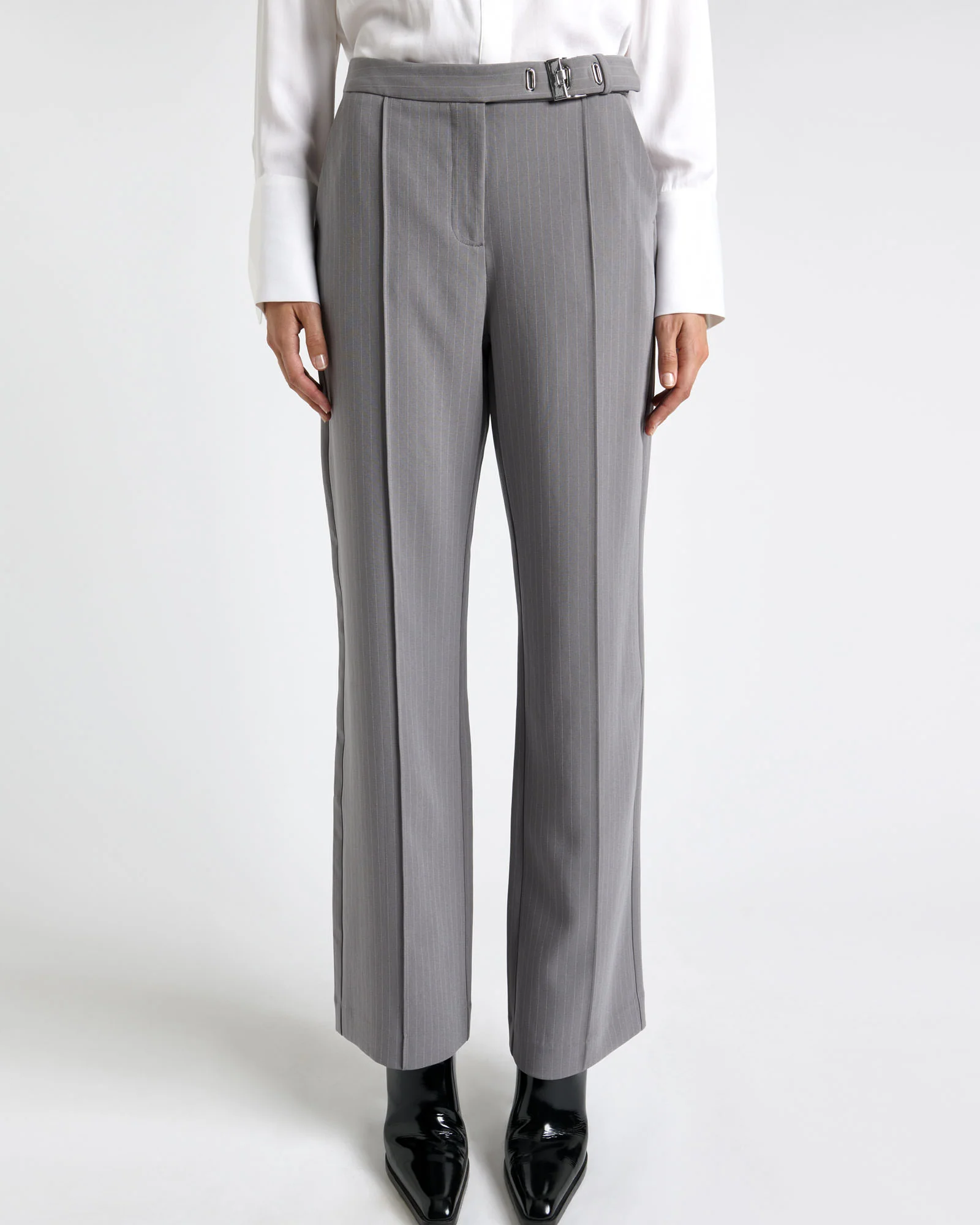 Oyster Acetate Pinstripe Straight Leg Pant