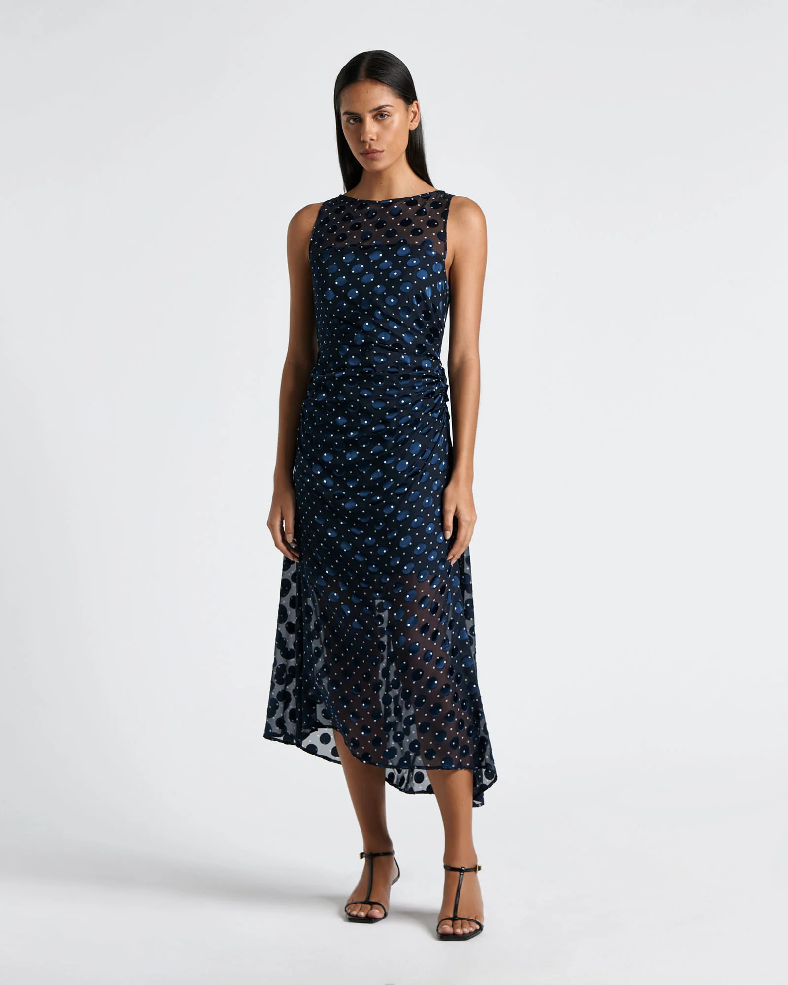 Polka Dot Draped Midi Dress