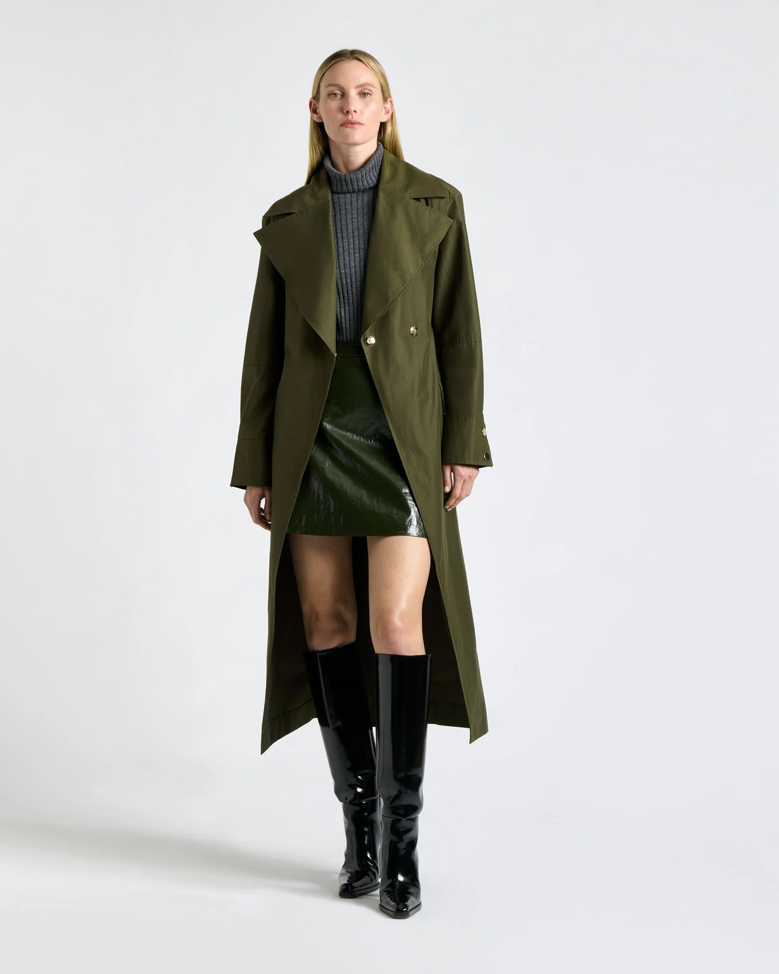 Khaki Cotton Nylon Trench