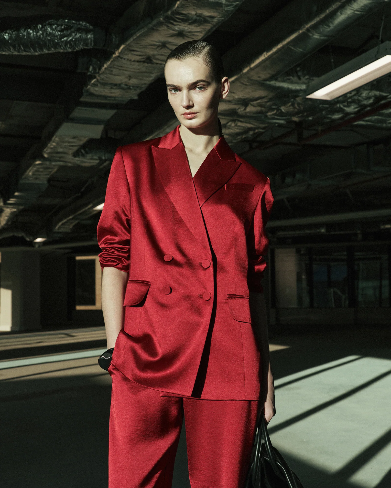 Viscose Blend Satin Double Breasted Blazer