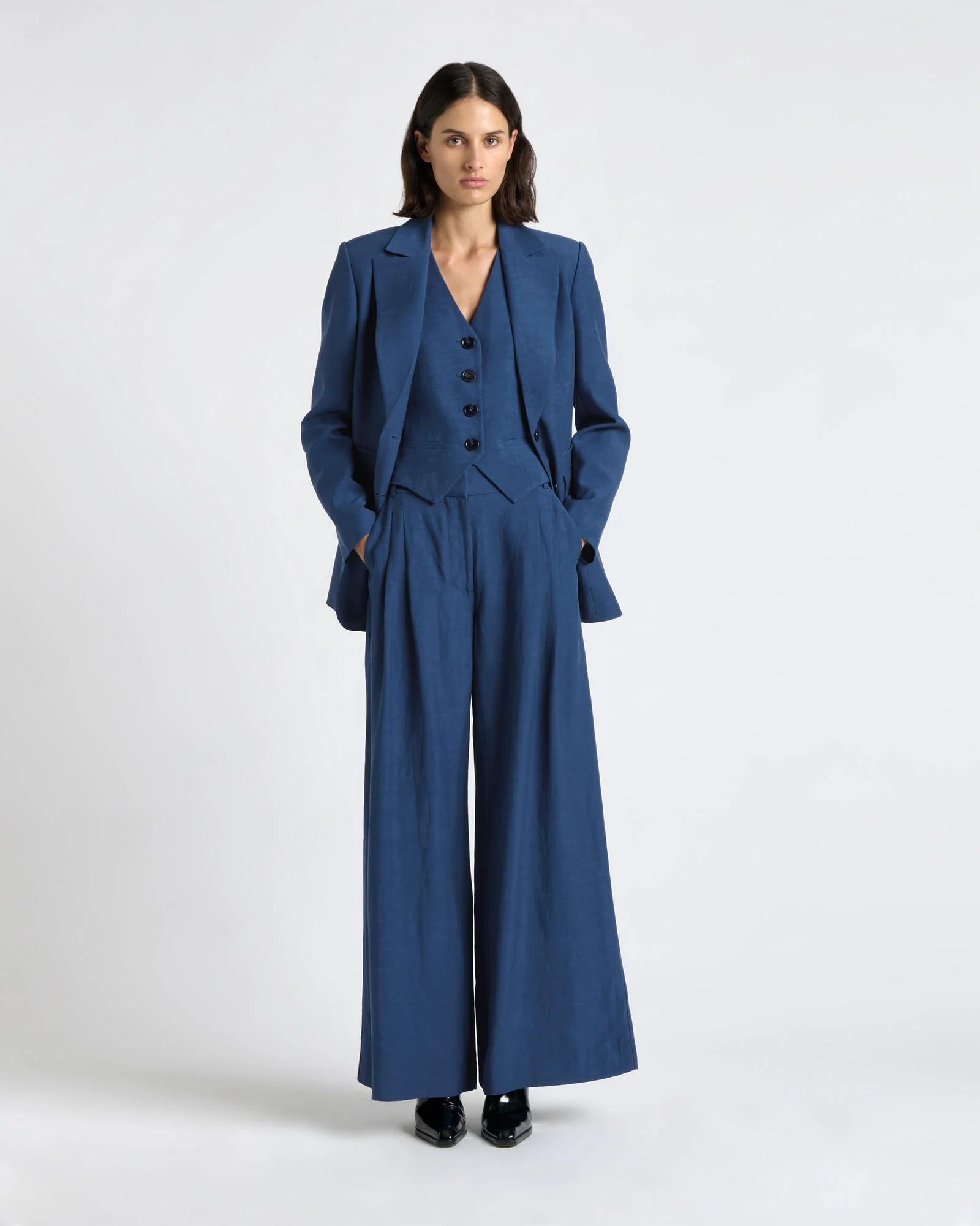 Viscose Linen Button Through Back Blazer