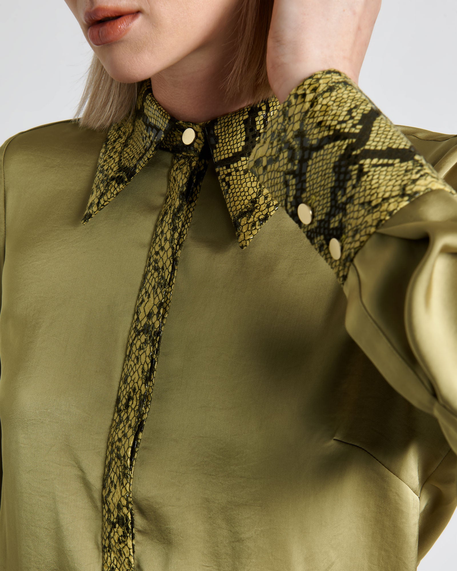 Recycled Satin Shirt With Python Trim