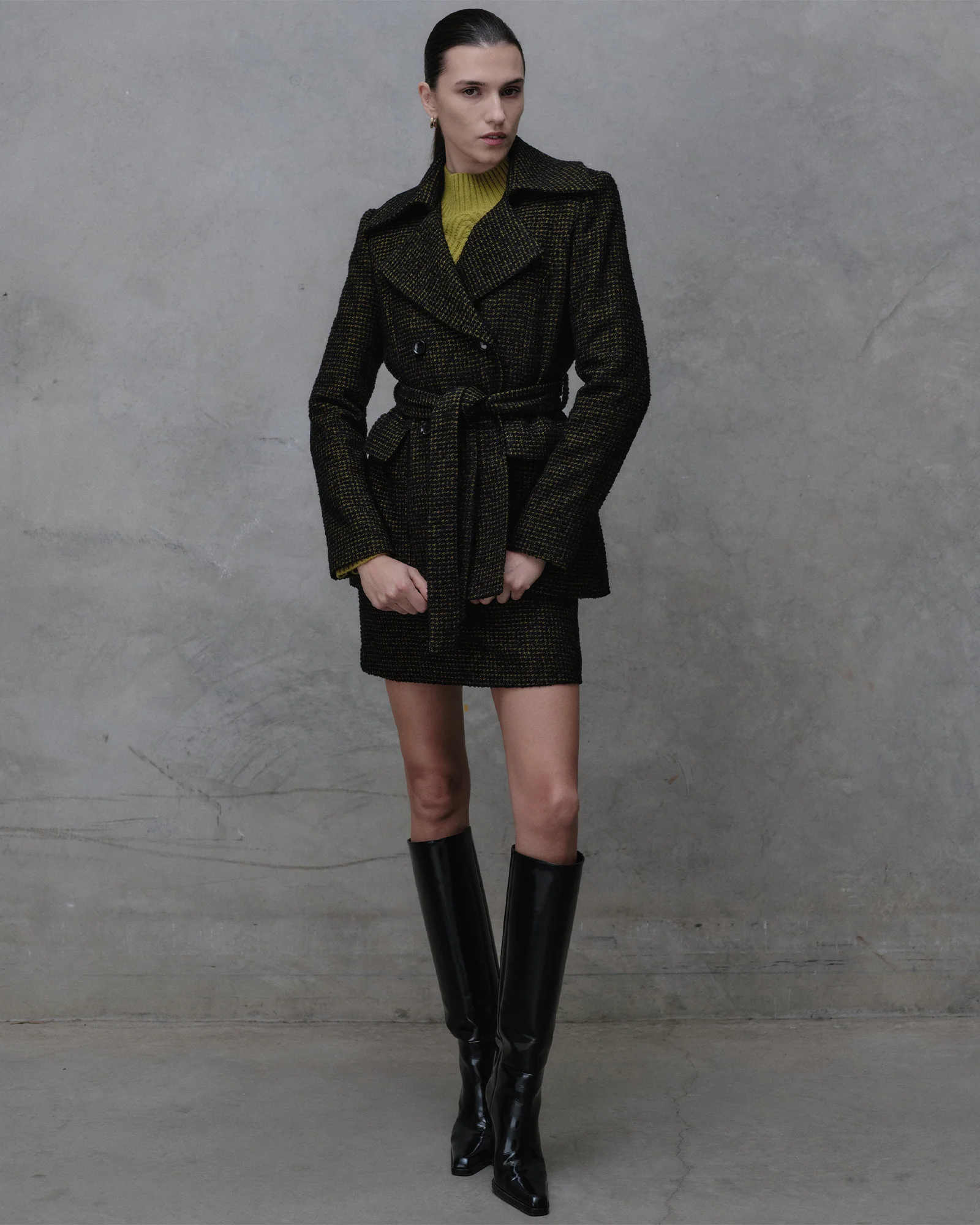 Houndstooth Boucle Double Breasted Jacket