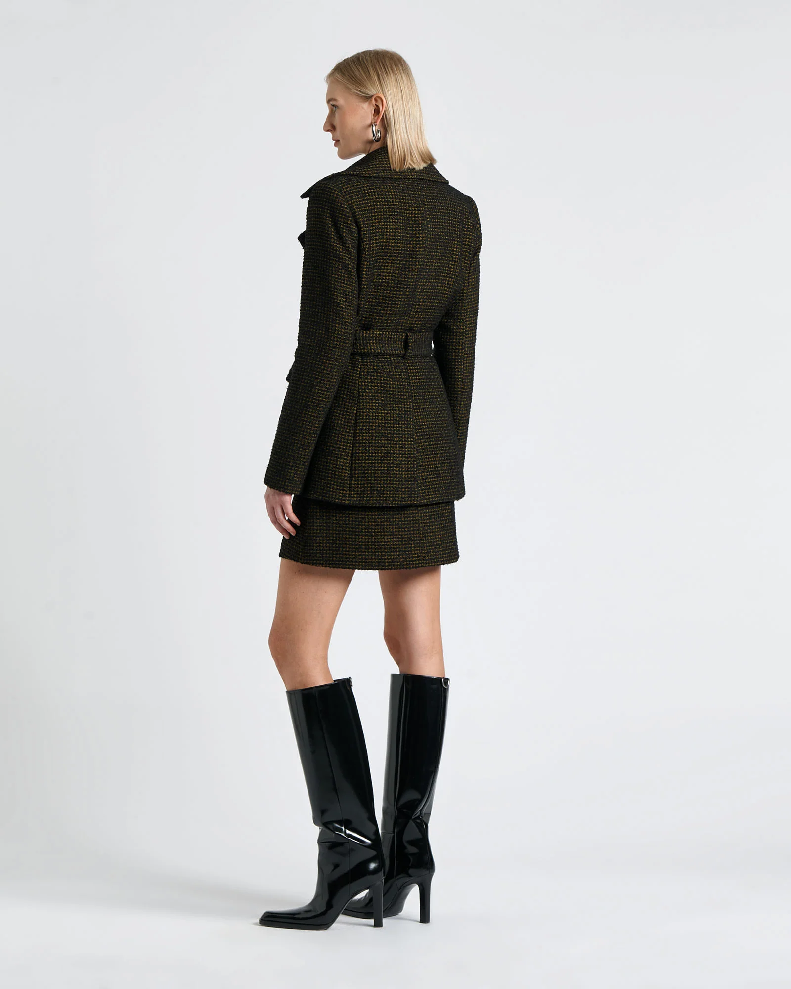 Houndstooth Boucle Double Breasted Jacket