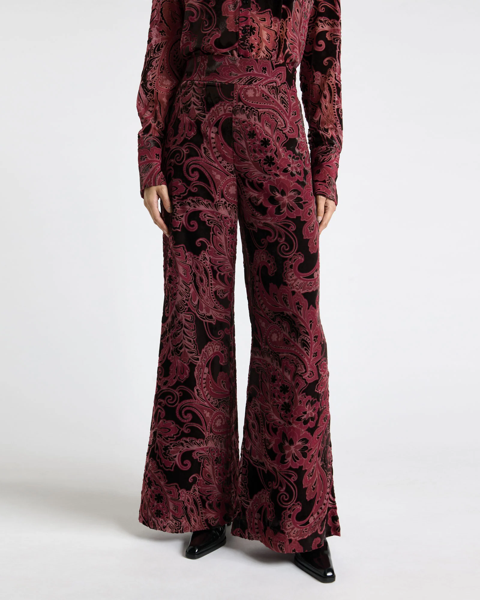 Velvet Paisley Burnout Wide Leg Pant