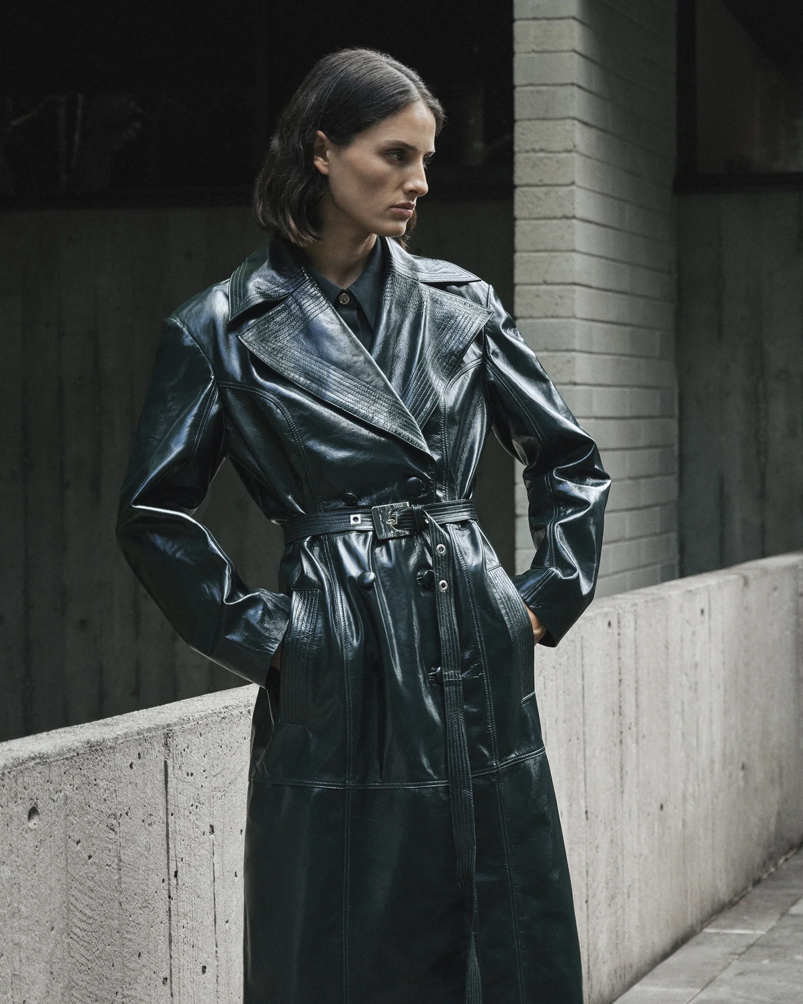 Patent Leather Stitched Maxi Trench