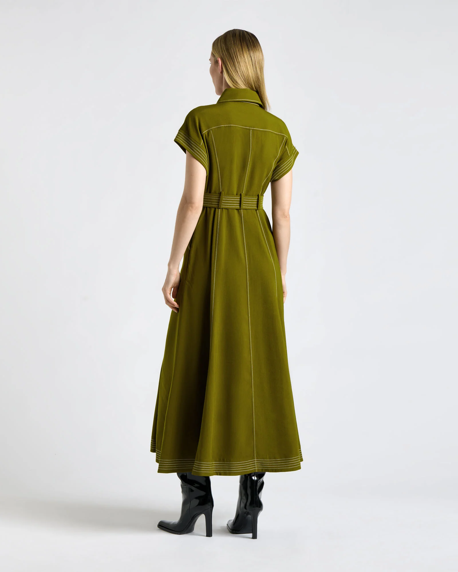 Cactus Green Top Stitched Midi Dress