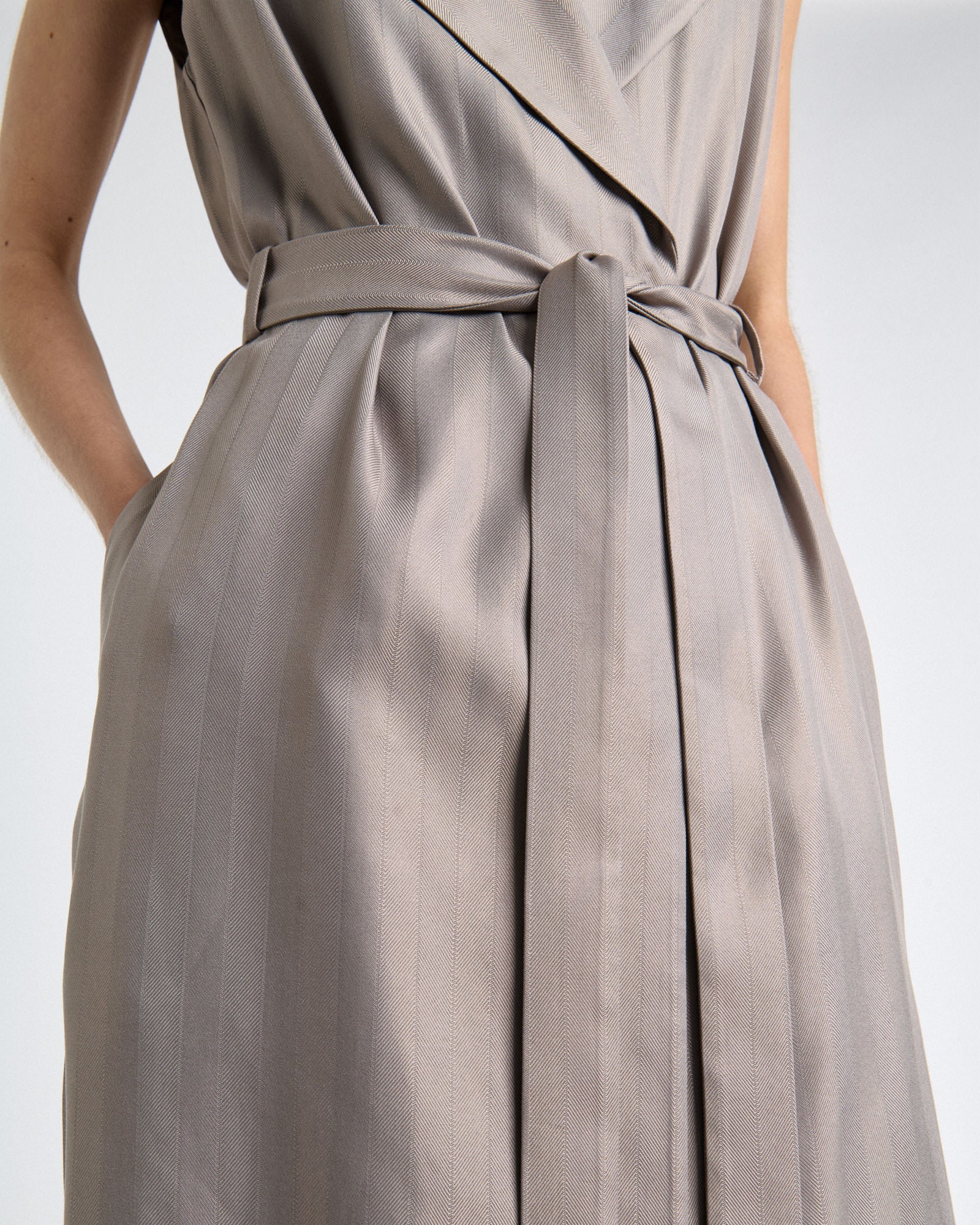 Oyster European Self Stripe Sleeveless Trench Dress