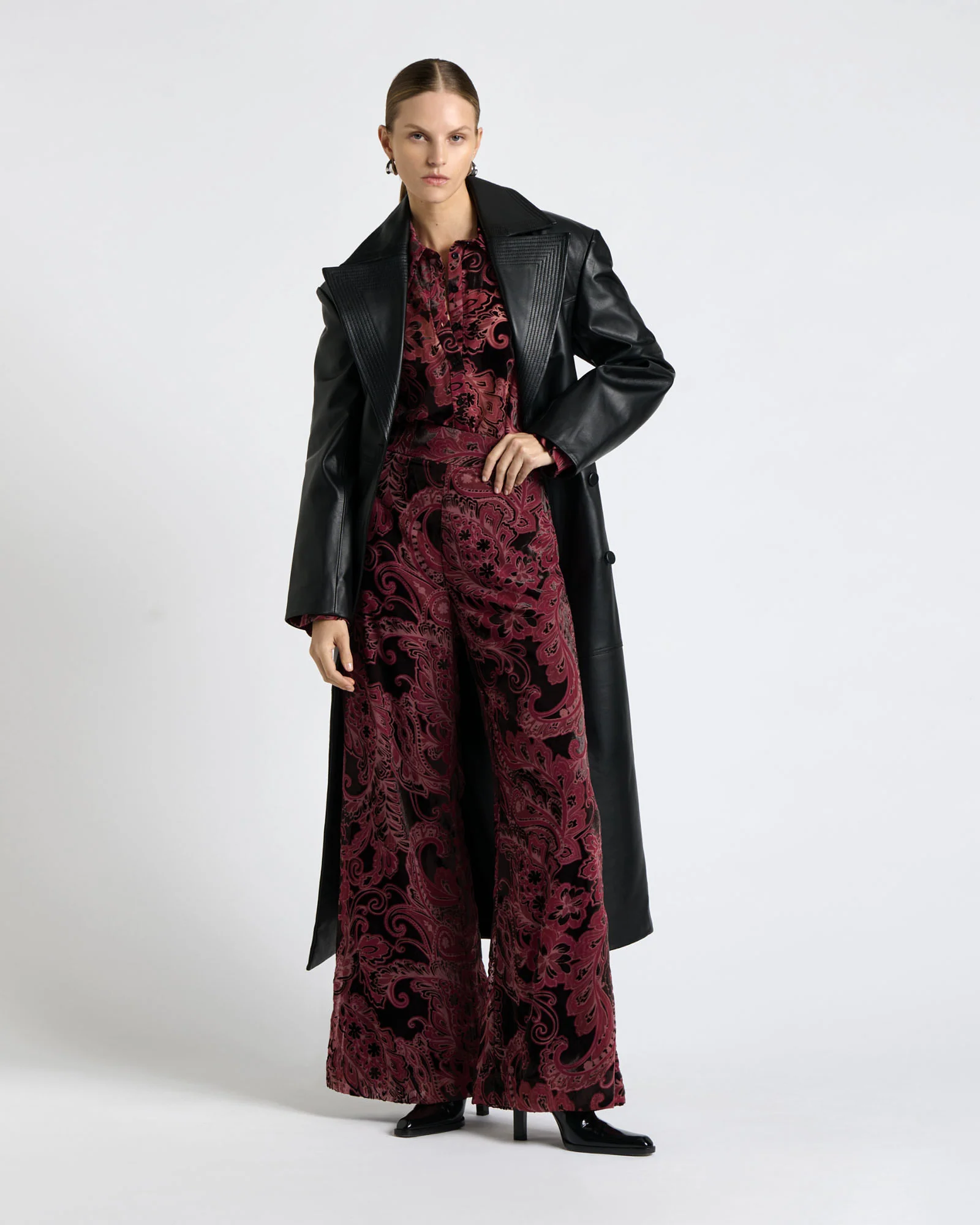 Velvet Paisley Burnout Wide Leg Pant