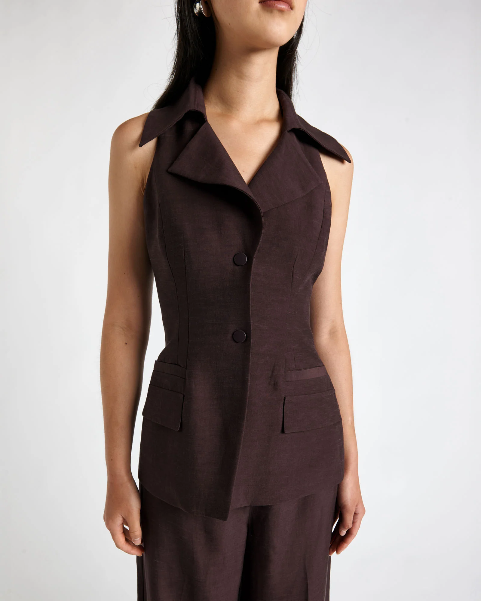 Chocolate Plum Viscose Blend Collared Vest