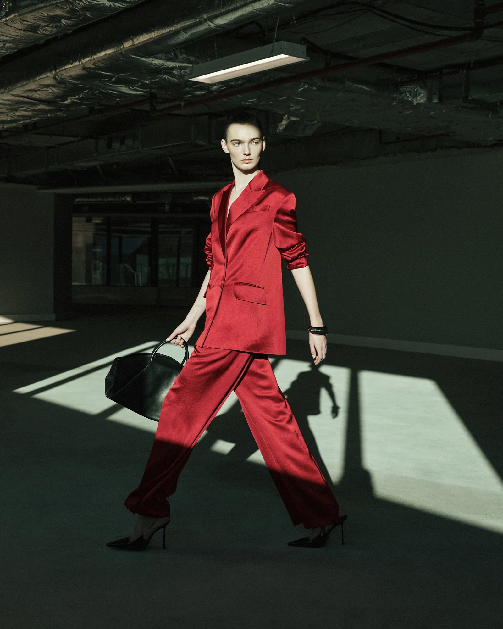 Viscose Blend Satin Straight Leg Pant