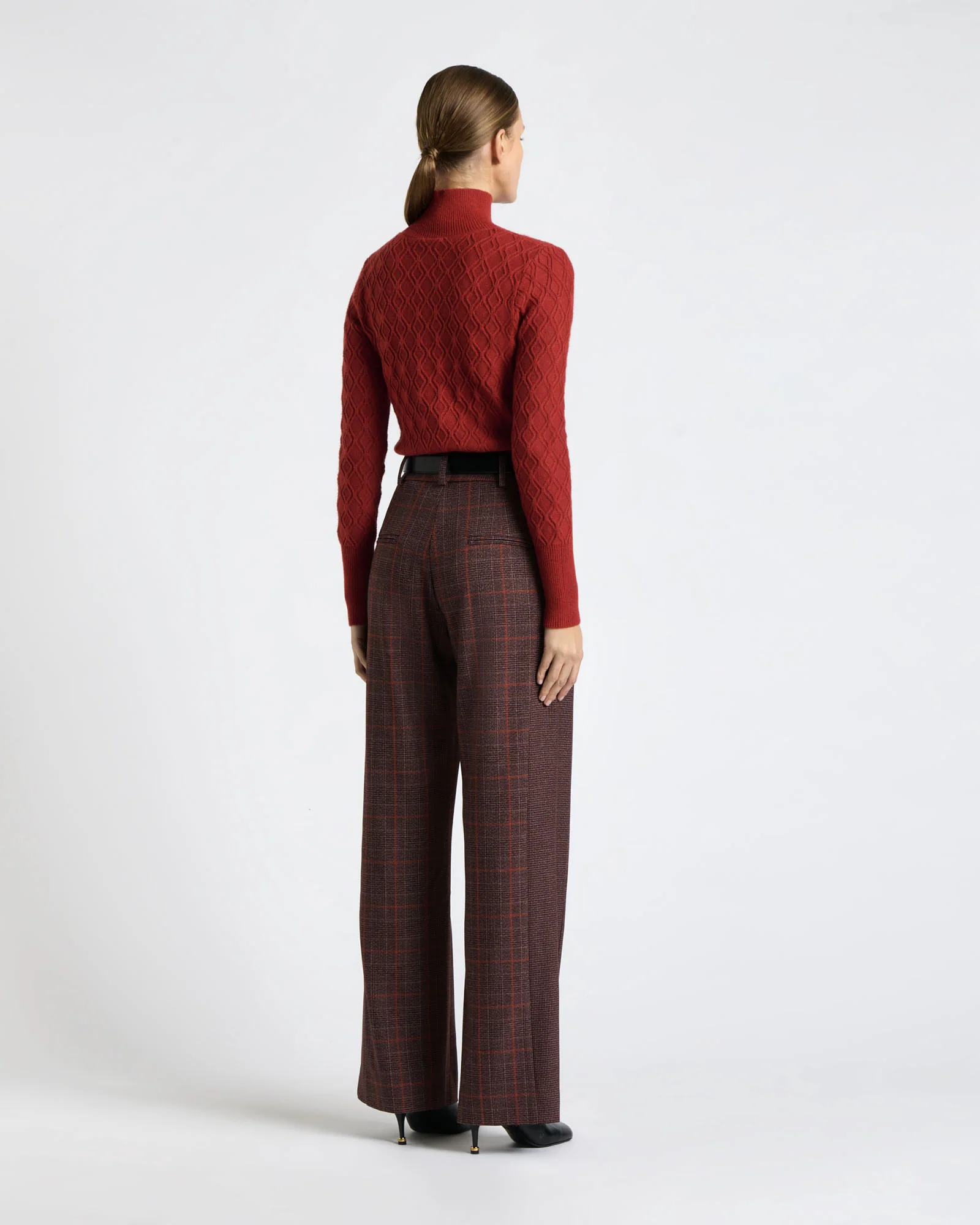 European Prince of Wales Check Wide Leg Pant
