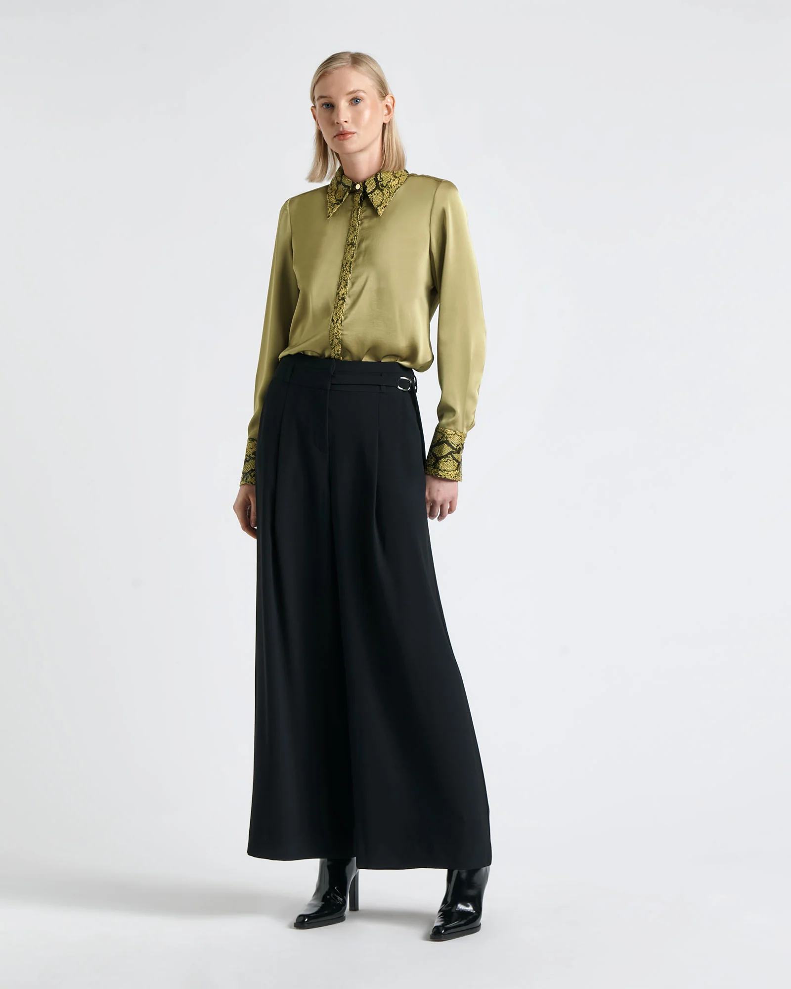 Recycled Satin Shirt With Python Trim