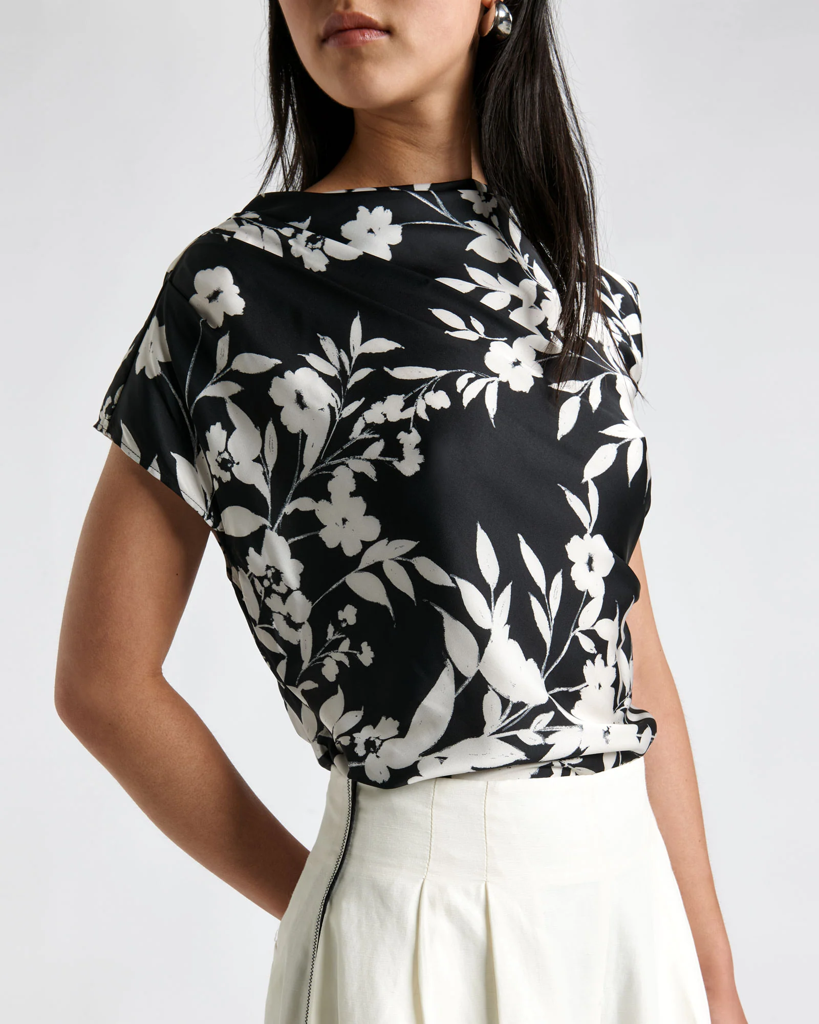 Shadow Stencil Floral Satin Top