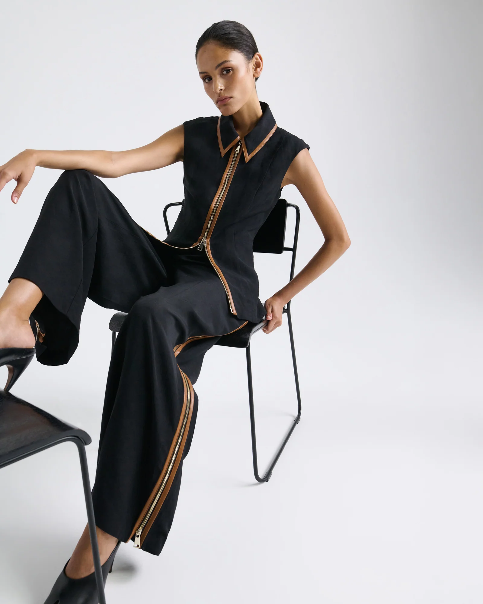 Viscose Blend Zip Front Top