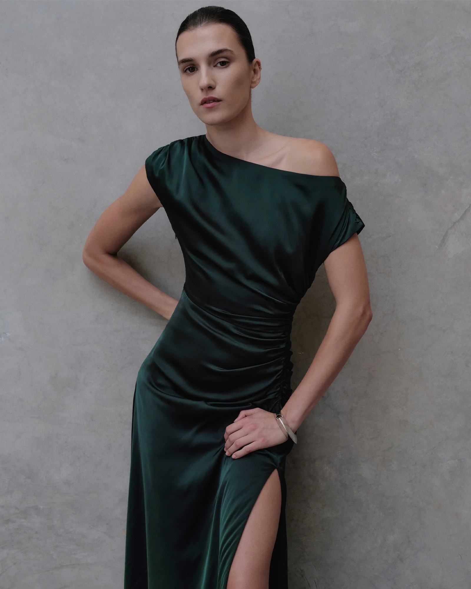 Satin Draped Midi Dress