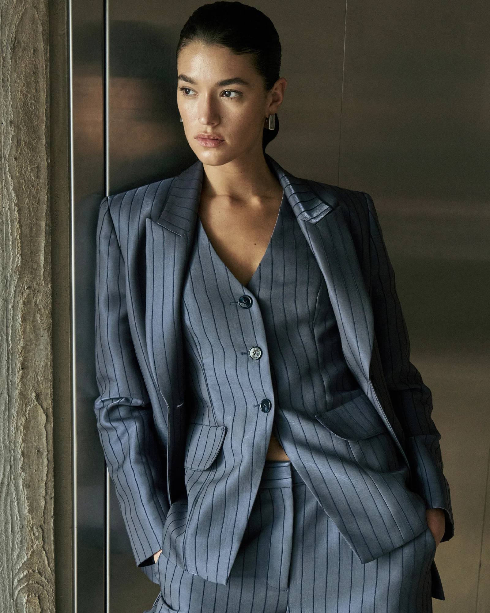 European Viscose Stripe Longline Waistcoat