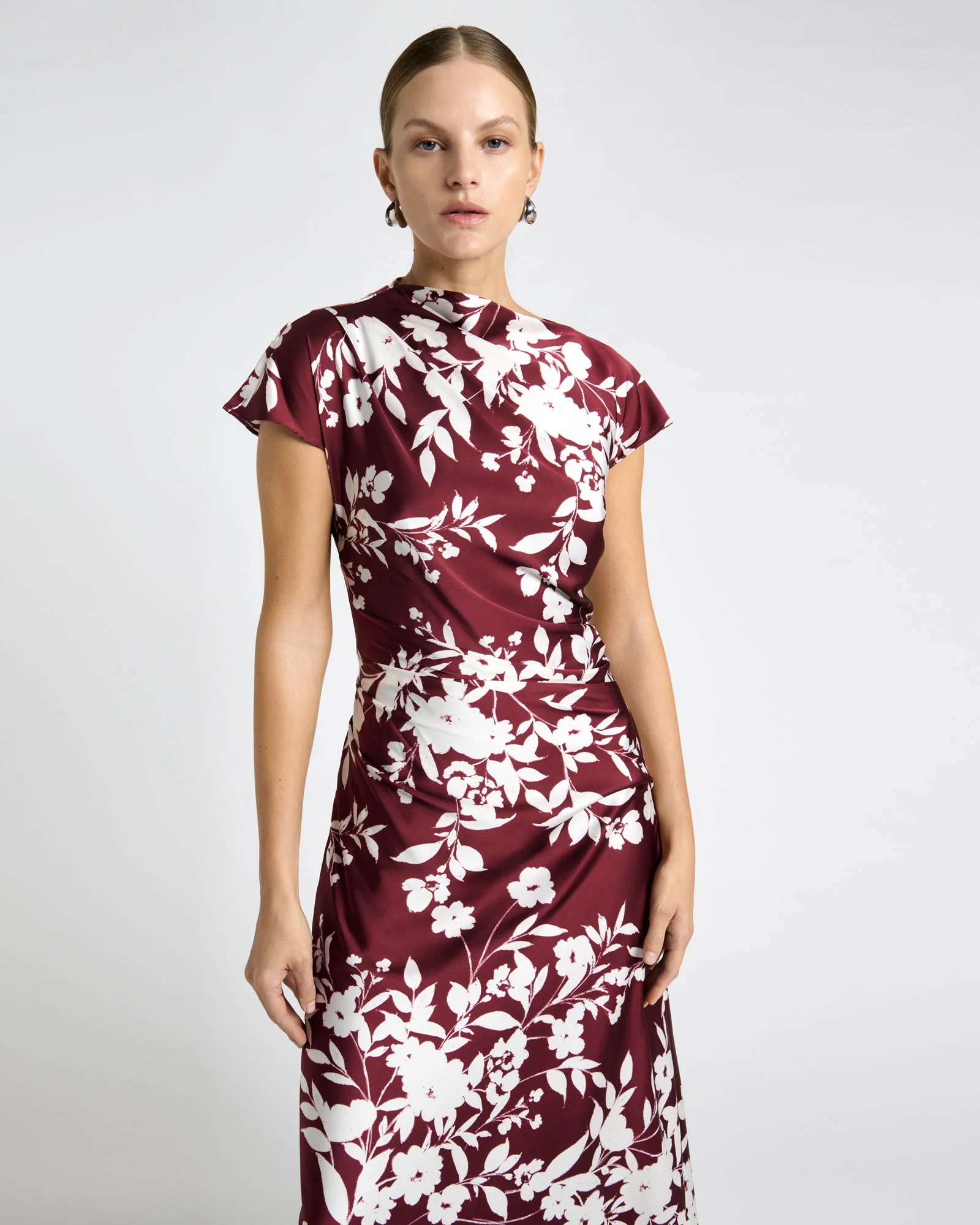 Plum Stencil Floral Midi Dress