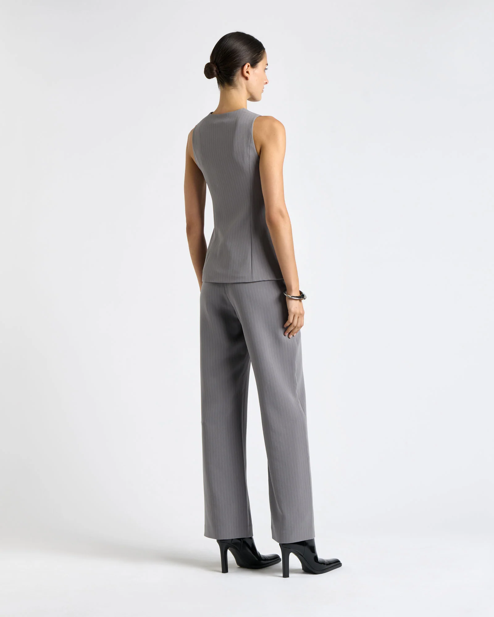 Oyster Acetate Pinstripe Fitted Vest