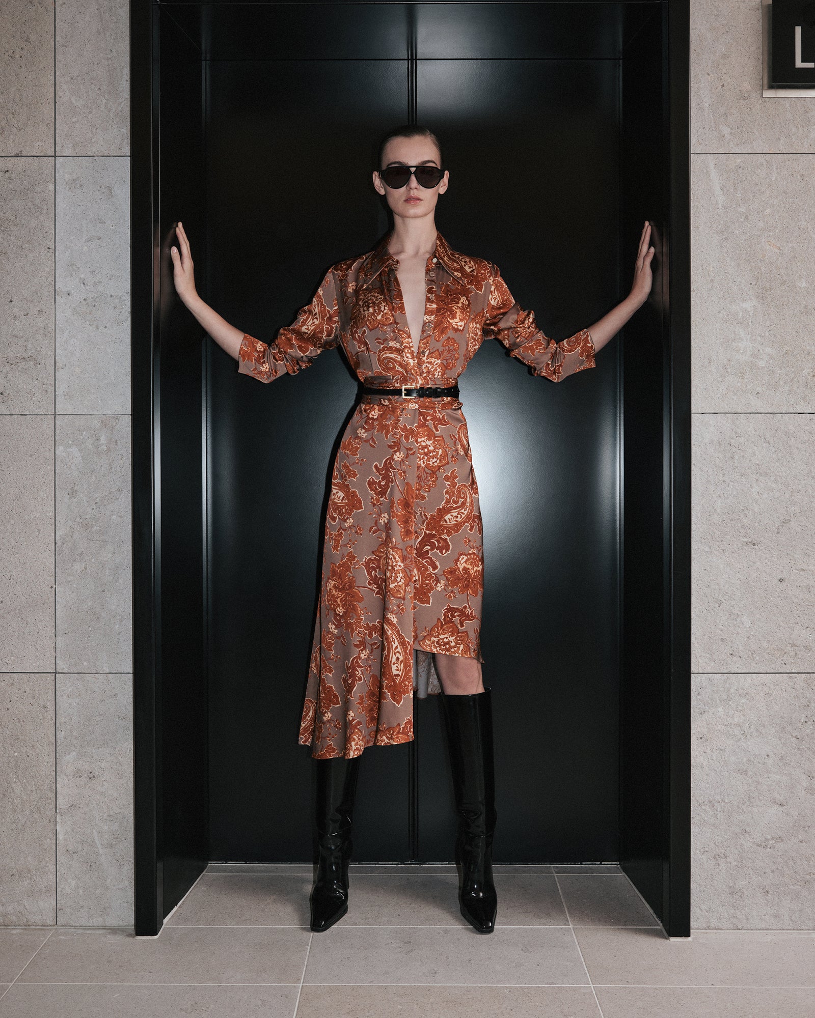 Rustic Bloom Satin Asymmetric Hem Midi Dress