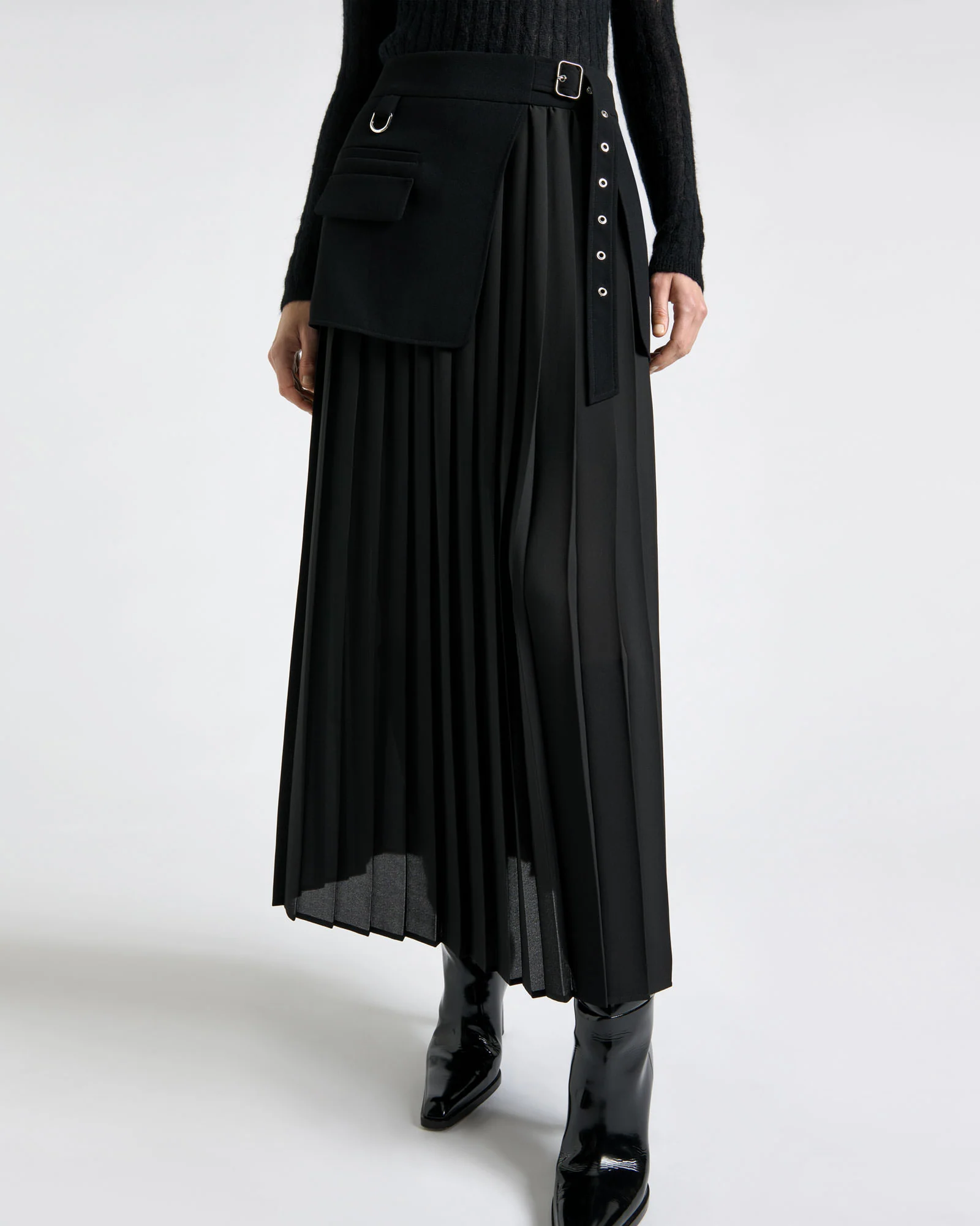 Recycled Crepe Pleated Midi Wrap Skirt