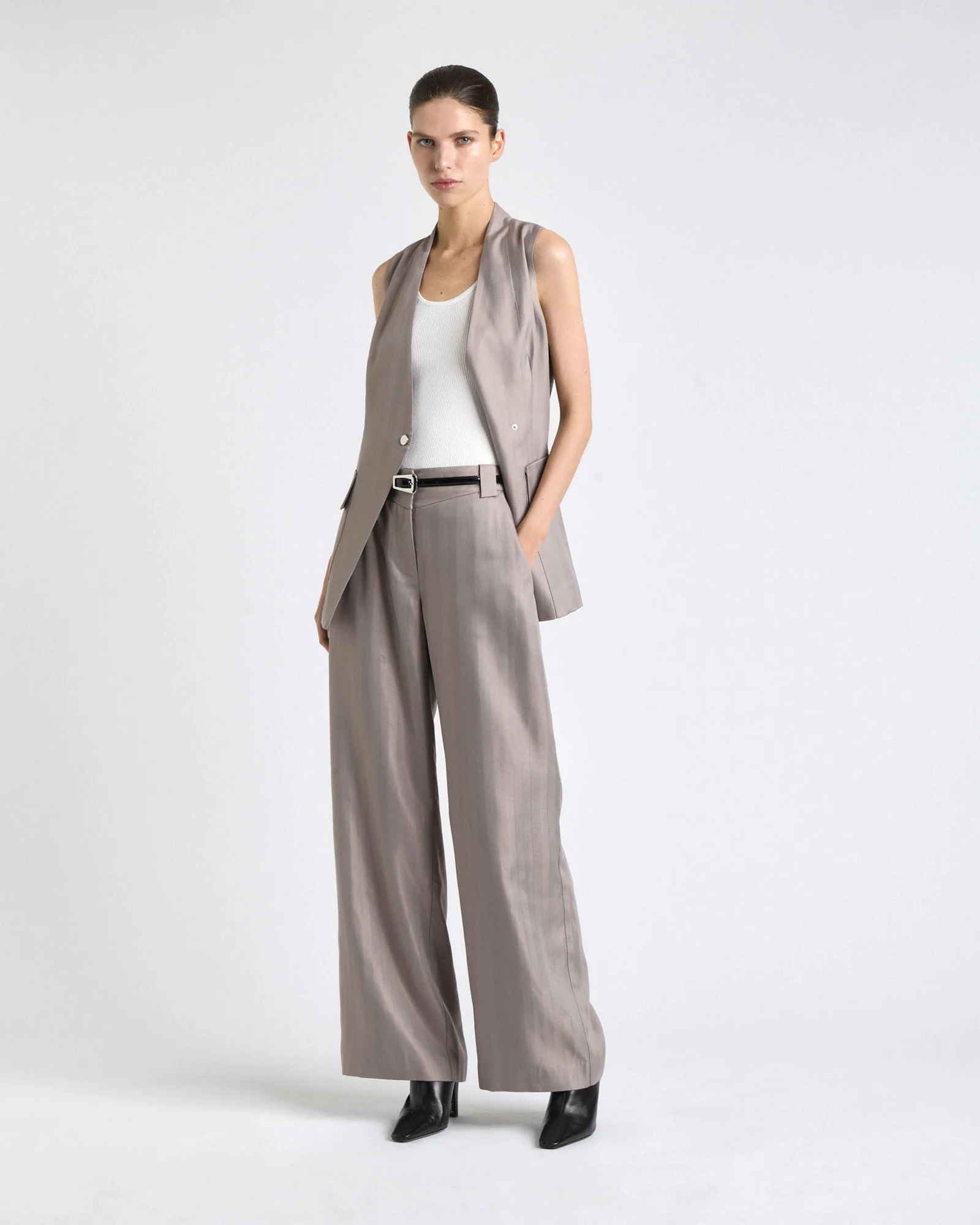 Oyster European Self Stripe Straight Leg Pant