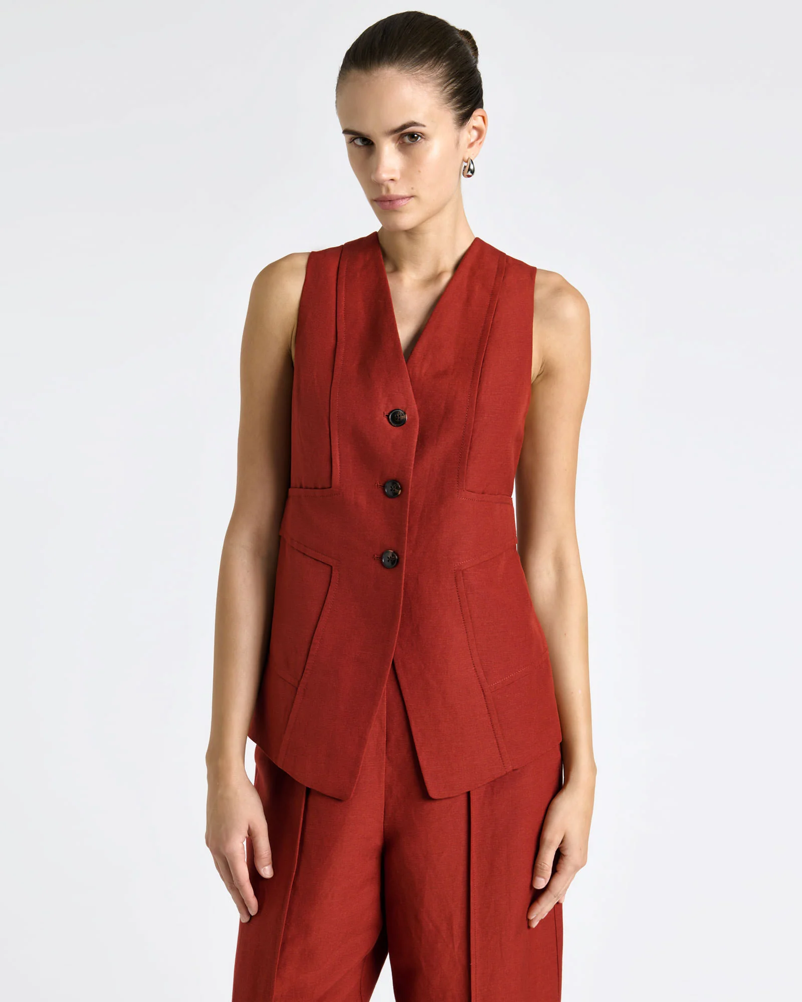 Linen Blend Panel Detail Waistcoat