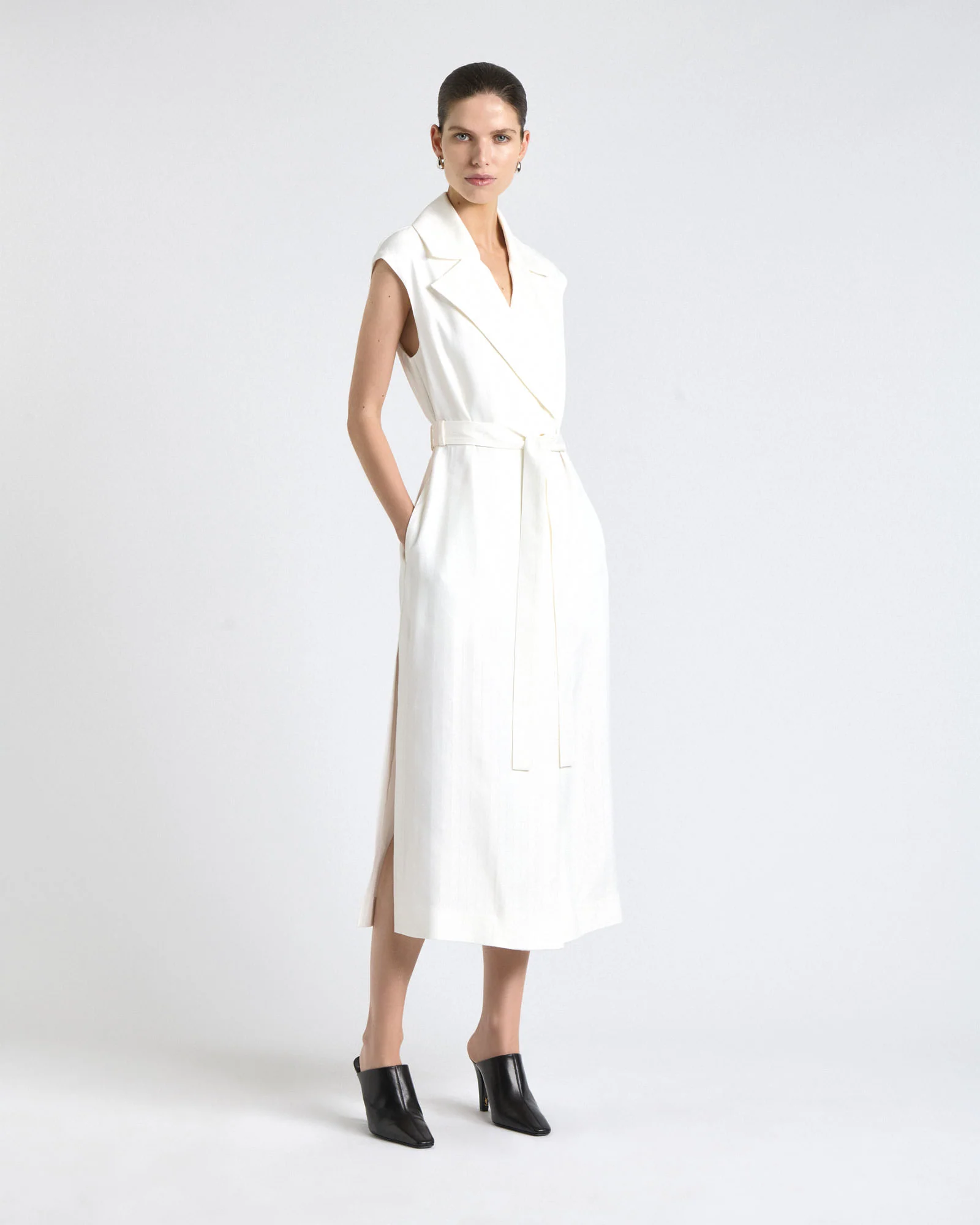 Ivory European Self Stripe Sleeveless Trench Dress