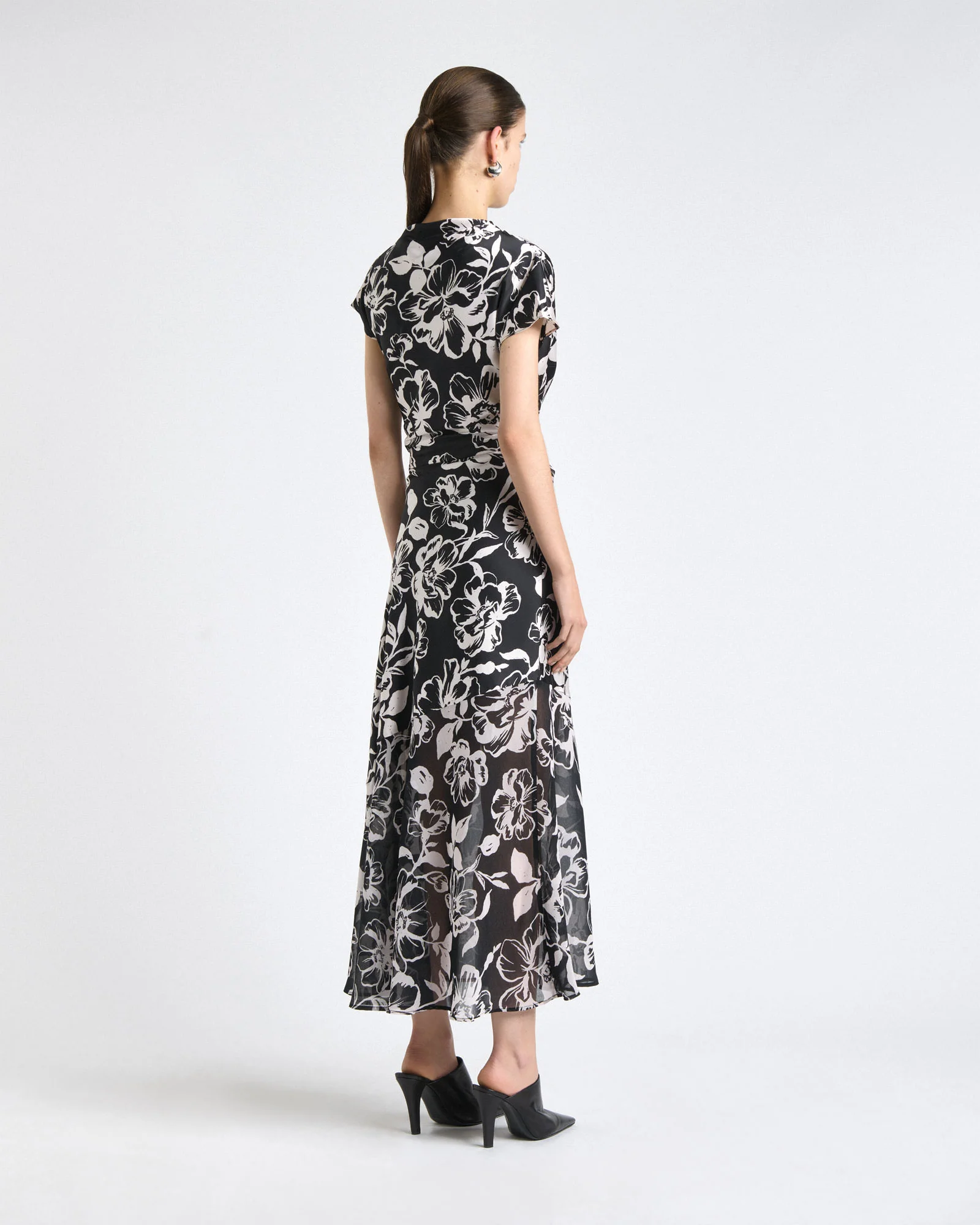 Floral Two Tone Georgette Hem Spliced Midi Dress