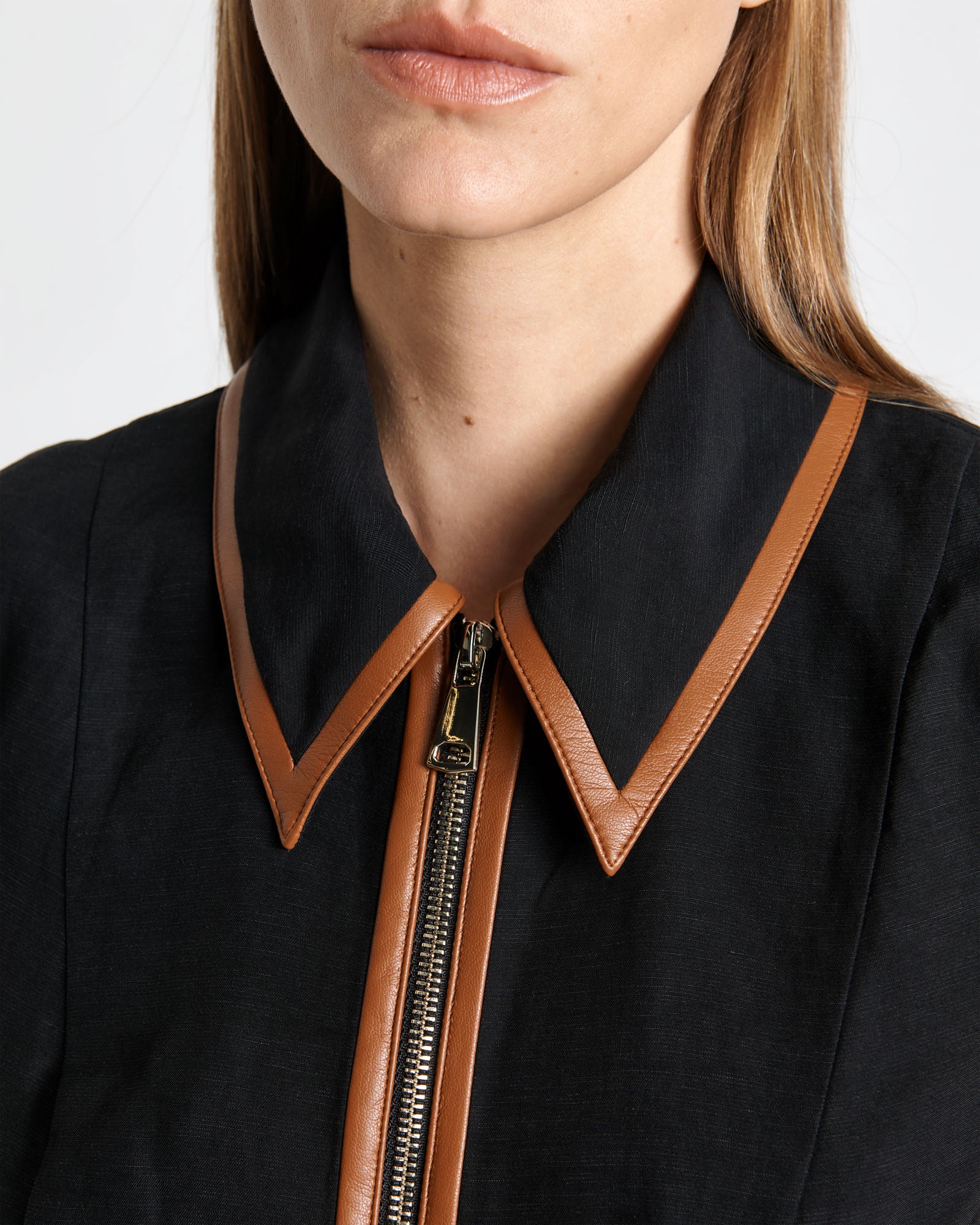 Viscose Blend Zip Front Top