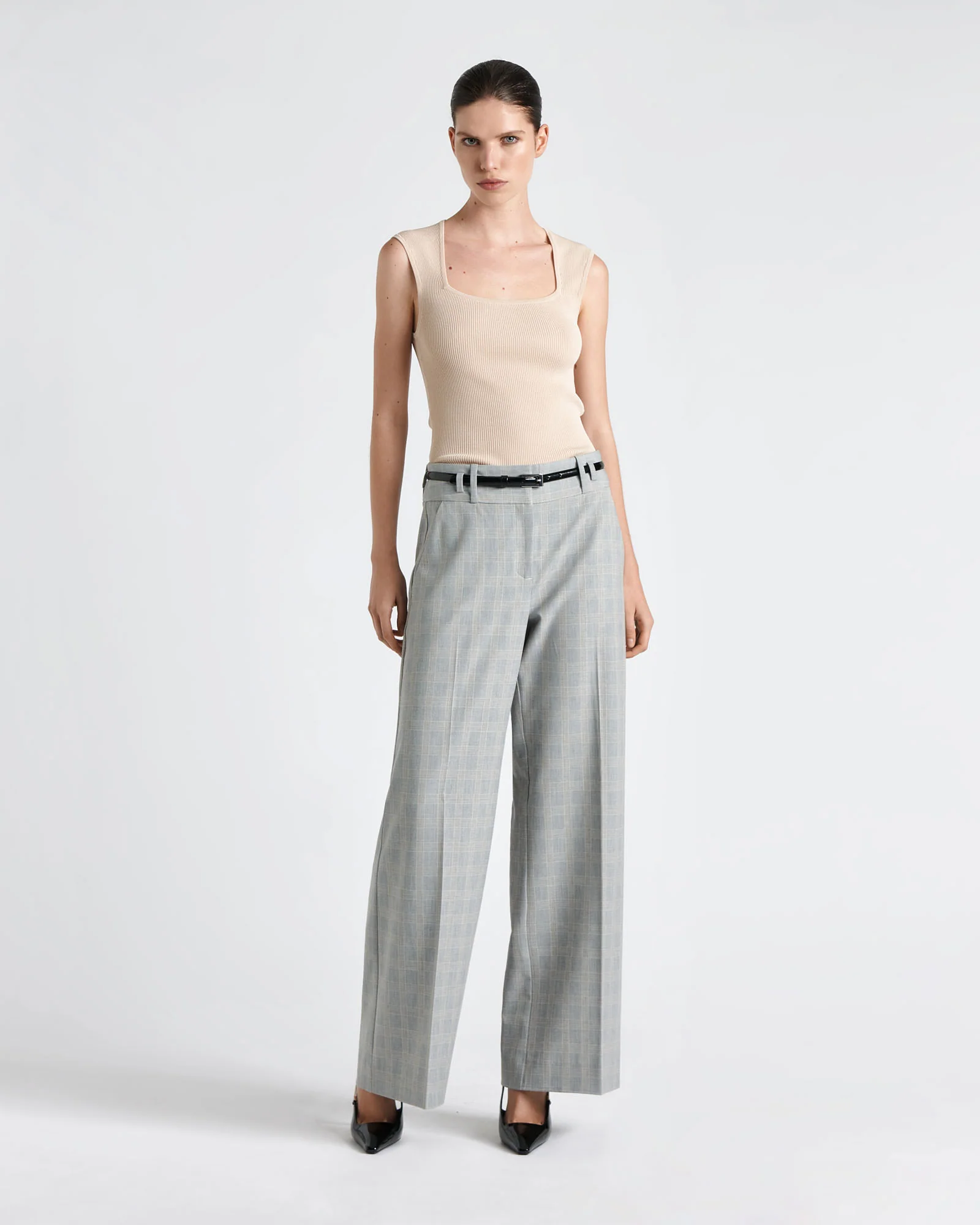 Cap Sleeve Square Neck Rib Knit