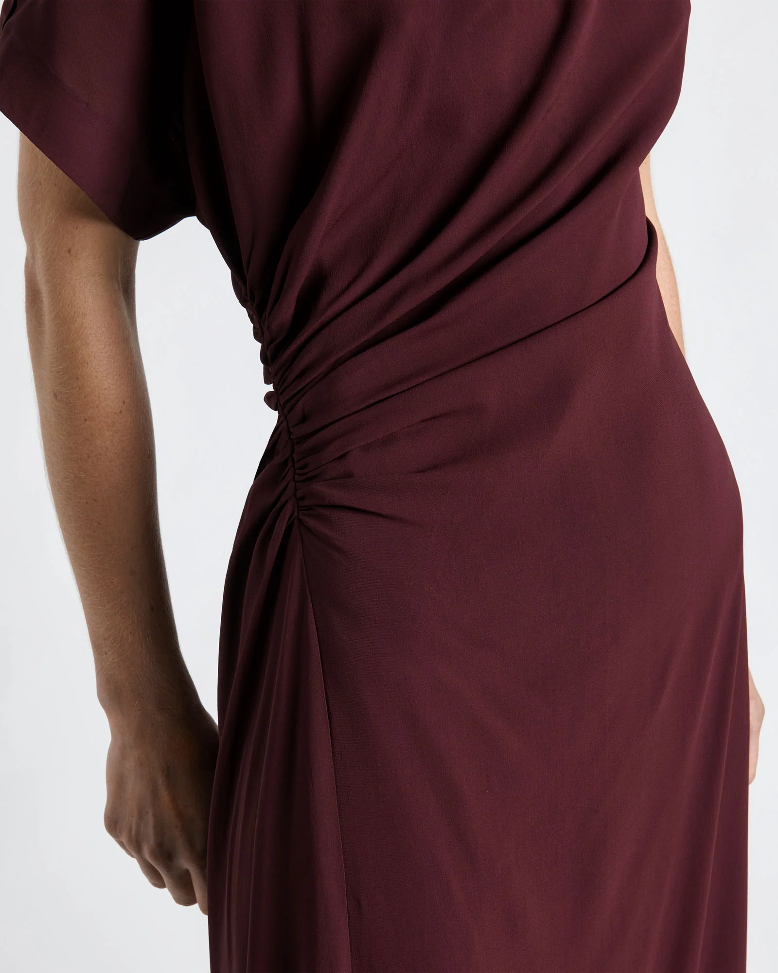 Plum Draped Fold Neck Midi Dress
