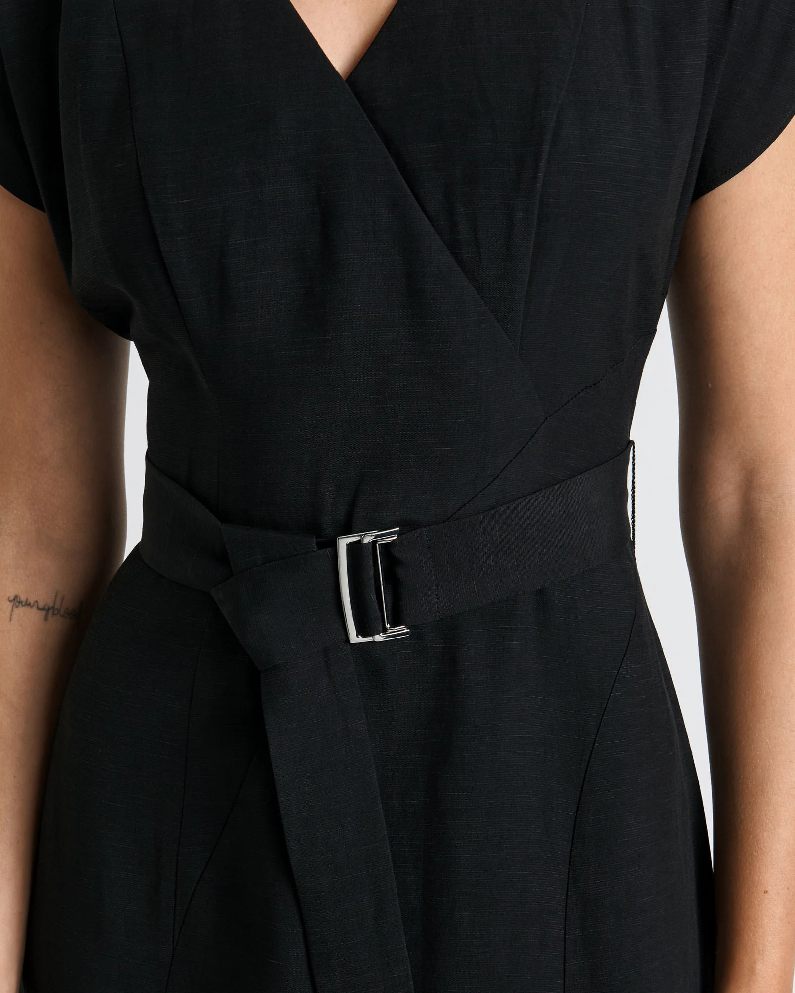 Belted Asymmetrical V-Neck Midi Dress