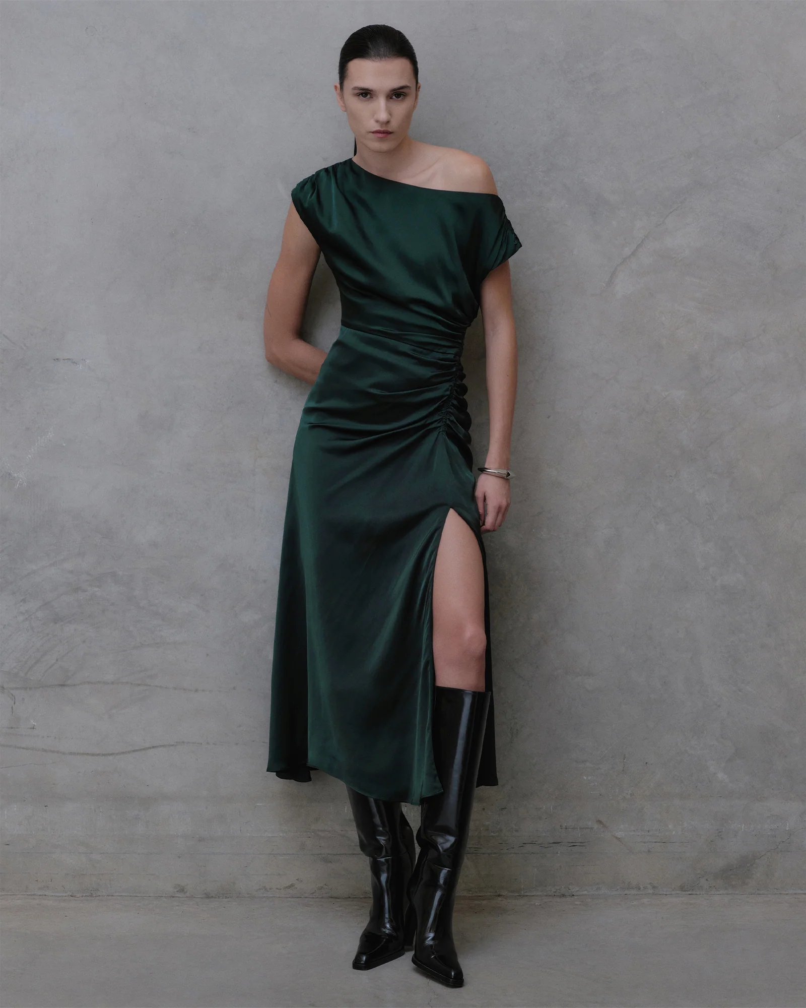 Satin Draped Midi Dress