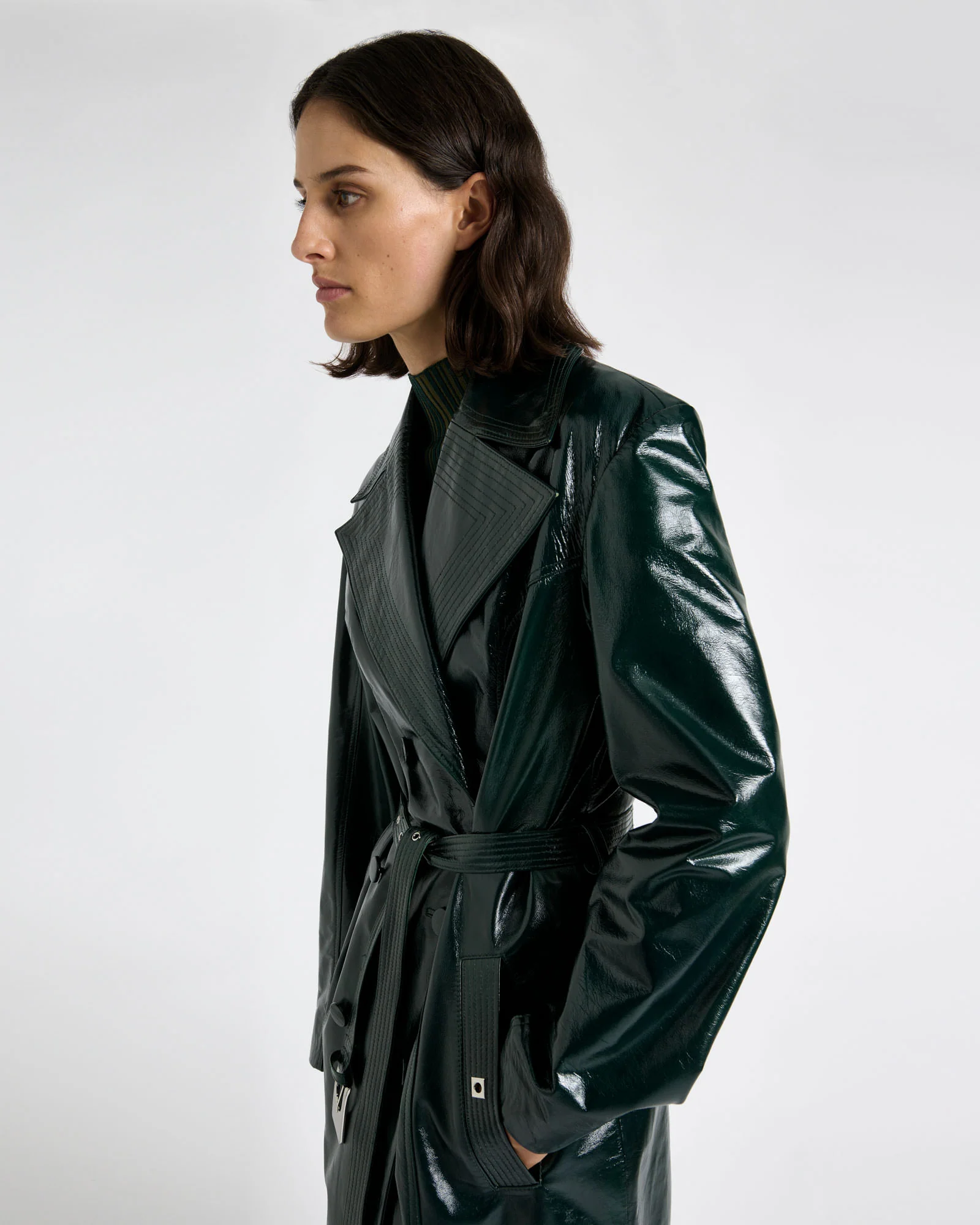 Patent Leather Stitched Maxi Trench