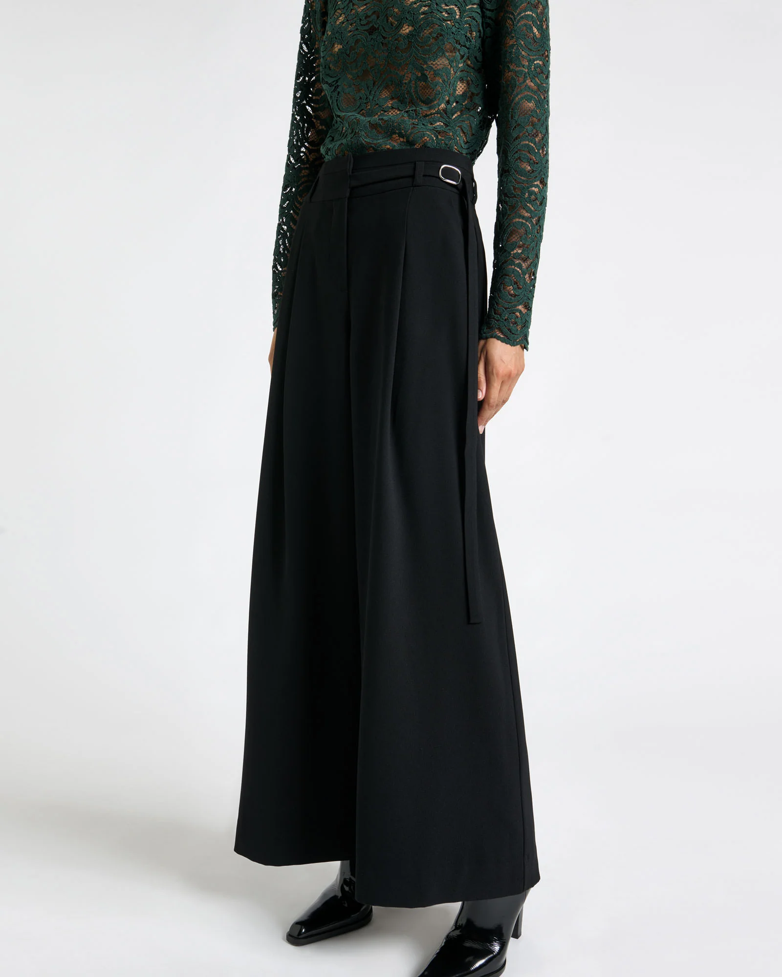 Buckle Detail Wide Leg Pant