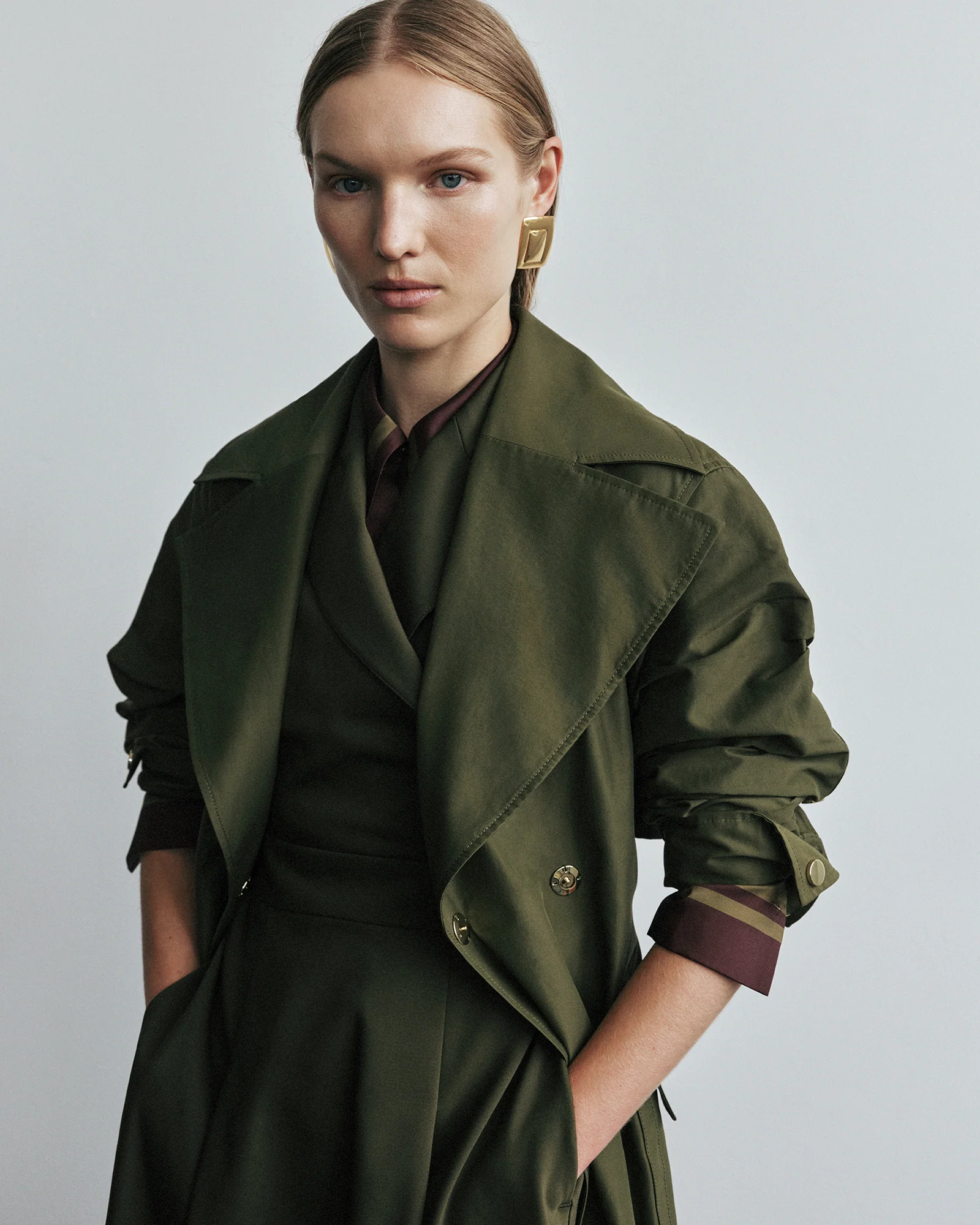 Khaki Cotton Nylon Trench