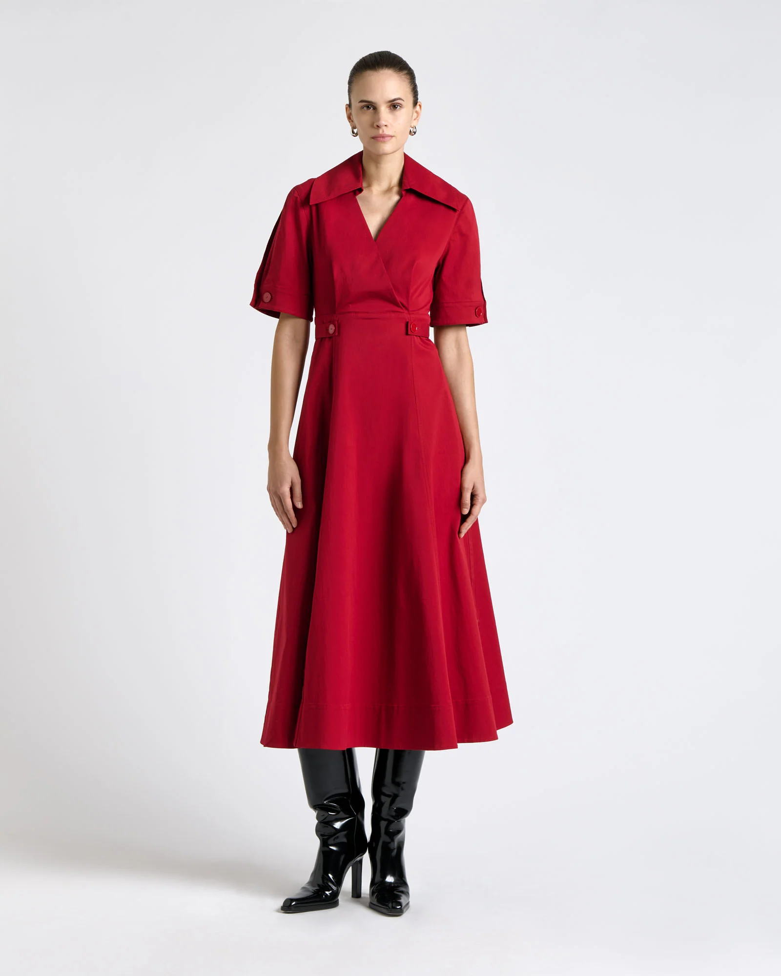 Scarlet Good Earth Cotton Button Detail Midi Dress