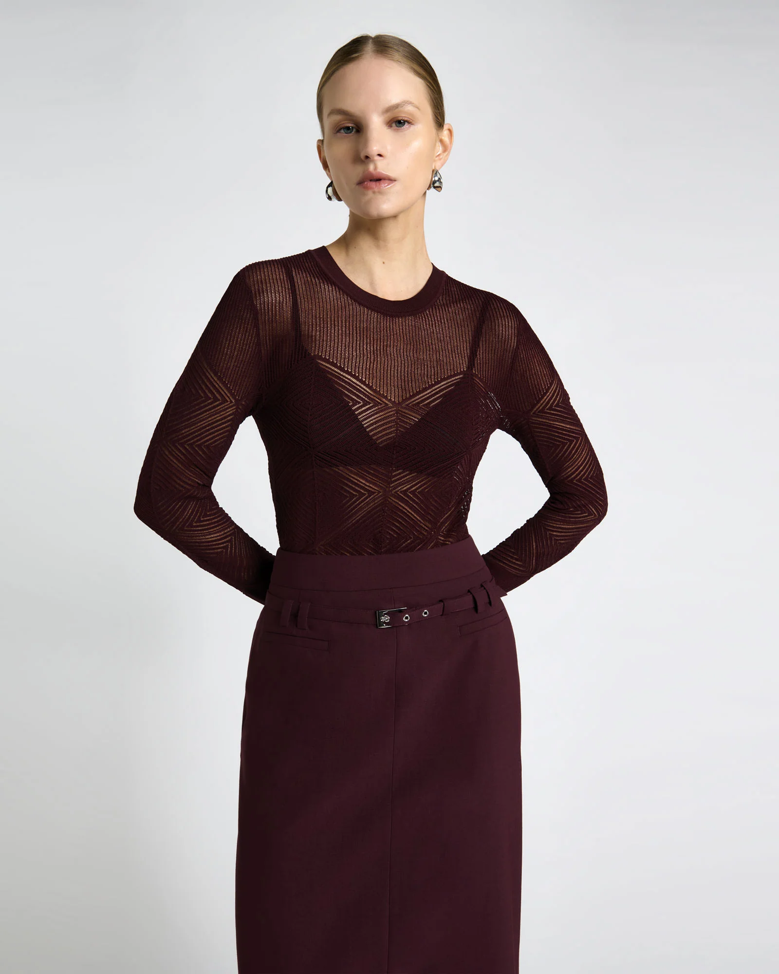 Long Sleeve Diamond Pattern Knit