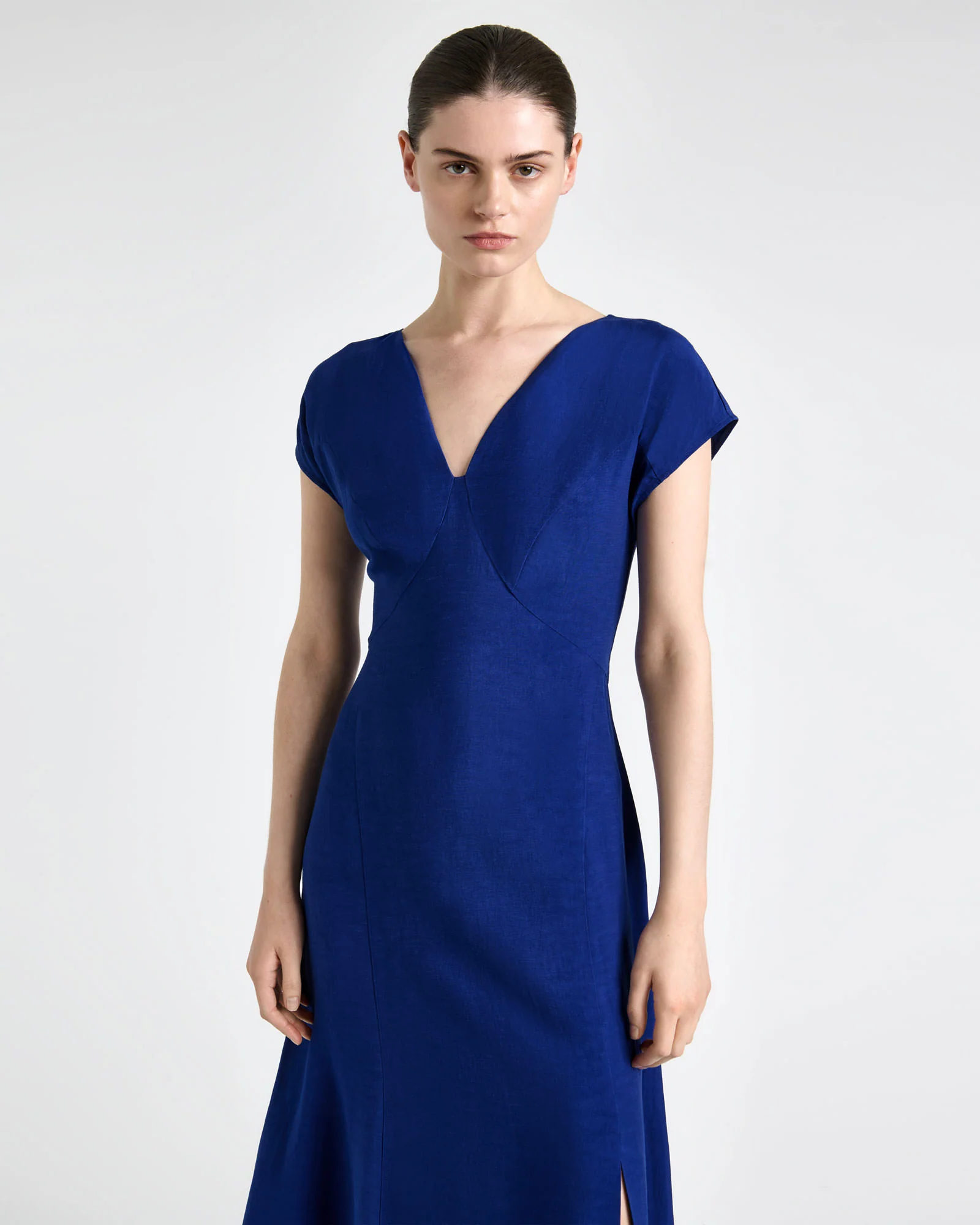 Viscose Blend V-Neck Midi Dress
