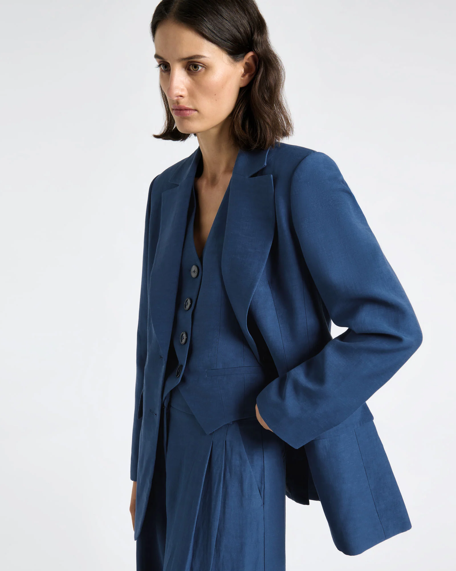 Viscose Linen Button Through Back Blazer